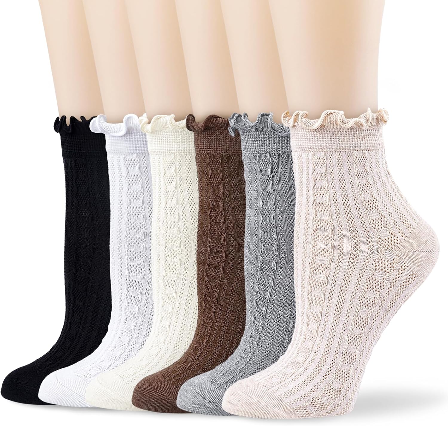 Mcool Mary Womens Crew Socks Ruffle Casual Cotton Frilly Breathable Cute Knit Lettuce Trim Dress Ankle Socks 6 Pack