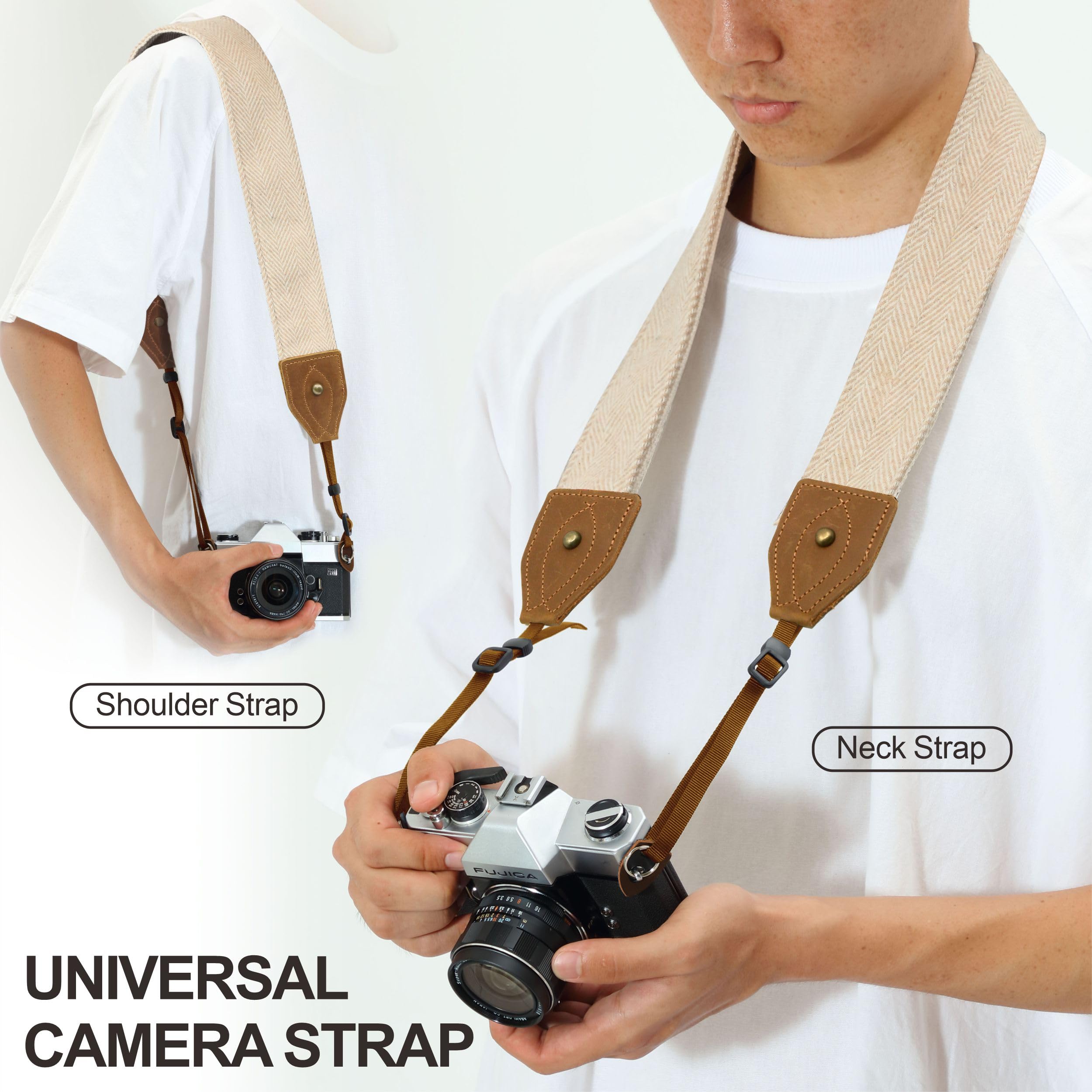 Correa para cámara, Correa universal ajustable de cuero de vaca de doble capa para el cuello y el hombro para todas las cámaras DSLR, 2 inch Wide / Adjustable 31.5~60.5 inch