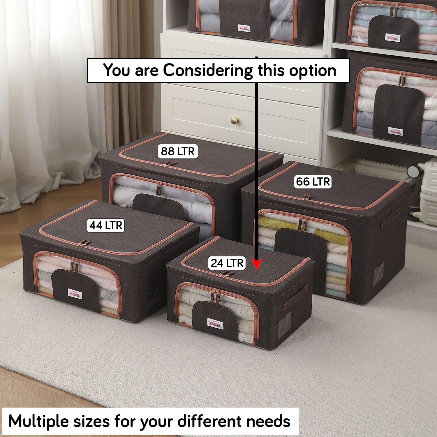 BlushBees Living Box - 600D Oxford Fabric Storage Boxes for Clothes, Saree Cover - 24 Litre, Pack of 1, Espresso Brown 2