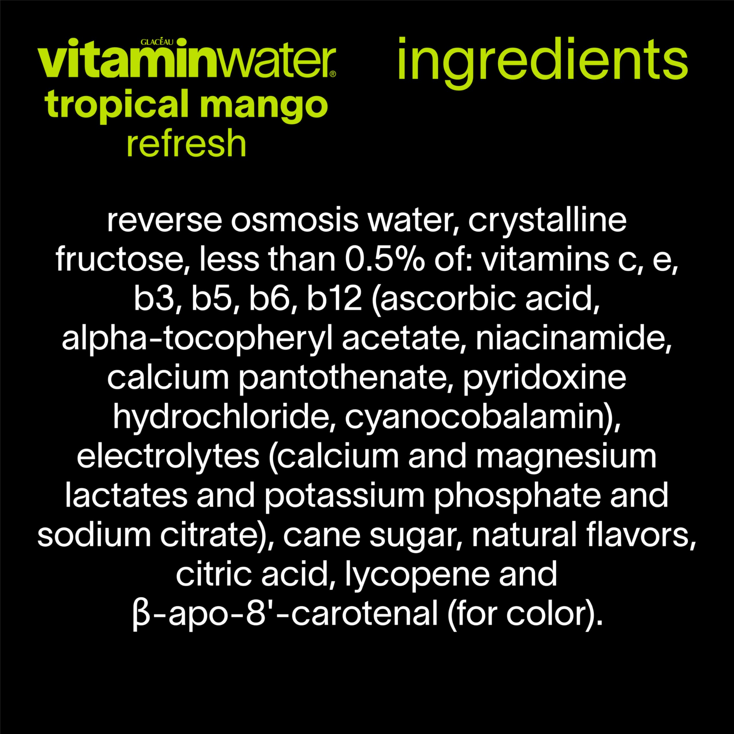 vitaminwater Refresh Tropical Mango Nutrient Enhanced Flavored Water Beverage, 20 fl oz Bottles, 12 Pack
