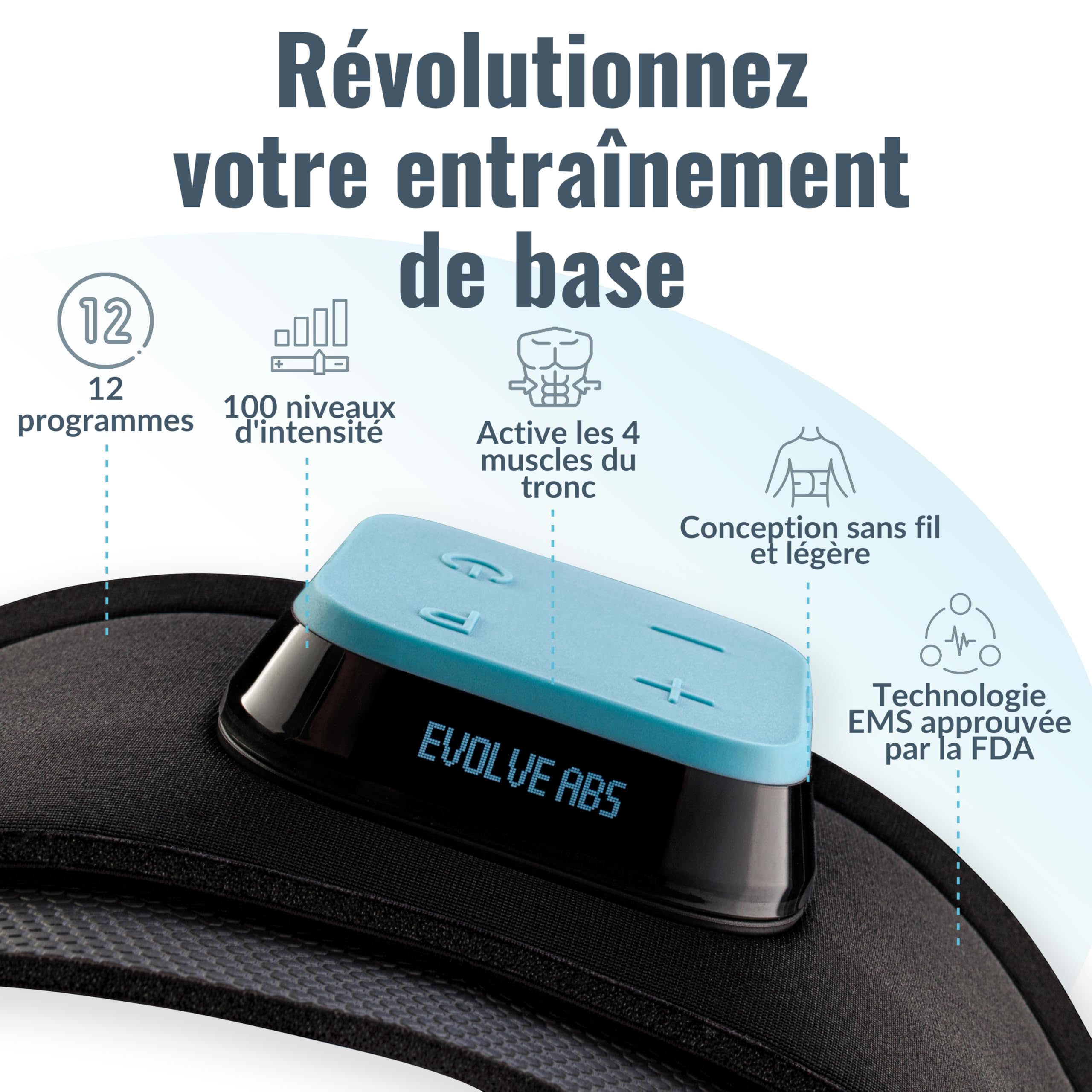 Slendertone Evolve Ceinture de tonification Abdominale Adulte Unisexe, Noir, 61-107 cm