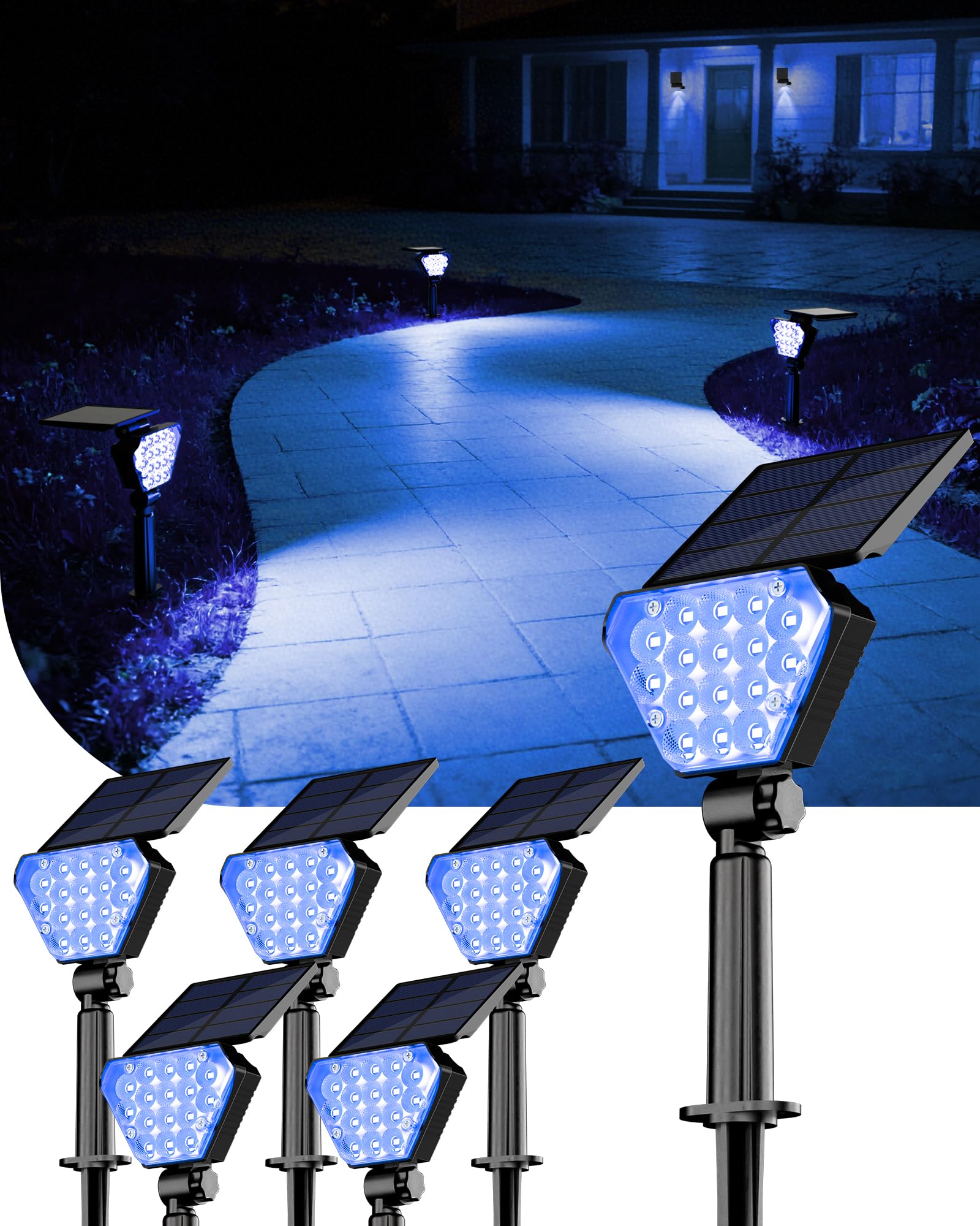 T-SUN Solar Lights Outdoor Waterproof IP65, 6Pack LED Solar Spot Lights Color Changing IP65 Waterproof Smart Auto On/Off for Outside Landscape Garden
