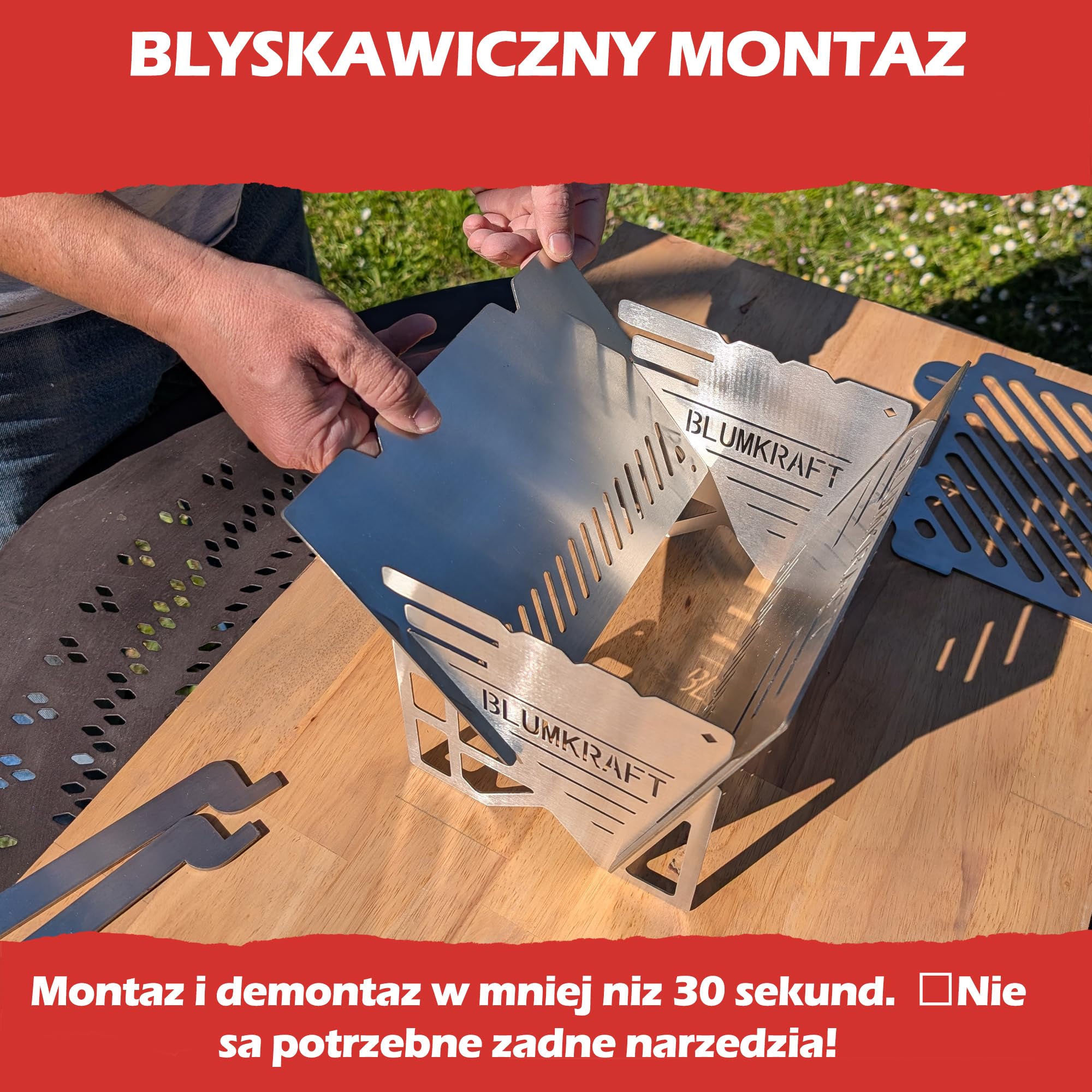 Składany przenośny grill ze stali nierdzewnej - ultra kompaktowy grill podróżny z węglem drzewnym, zdejmowany, kemping, trekking, piesze wycieczki, Van Life - mały grill ze stali nierdzewnej