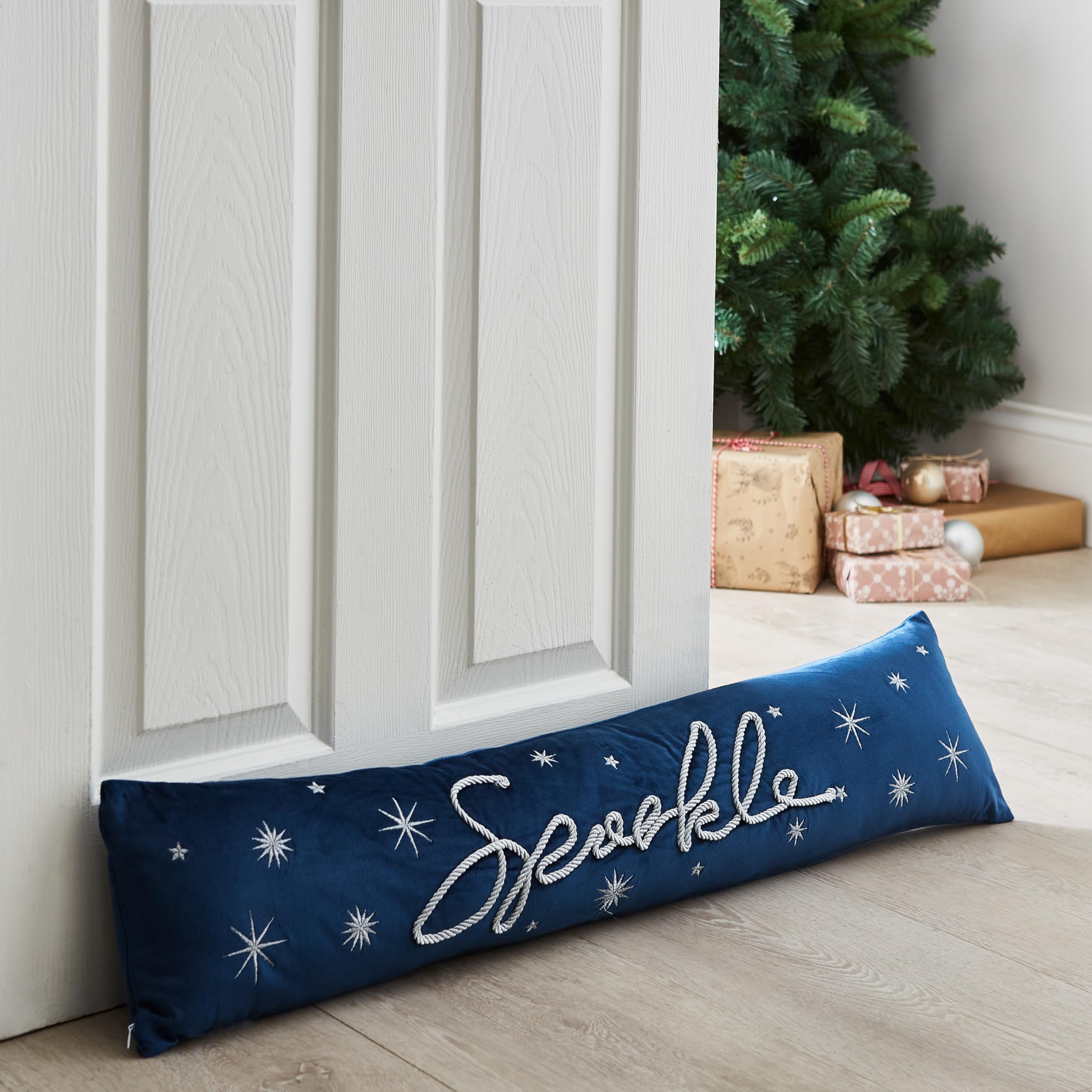Catherine Lansfield Christmas Sparkle Door Draught Excluder Navy Blue