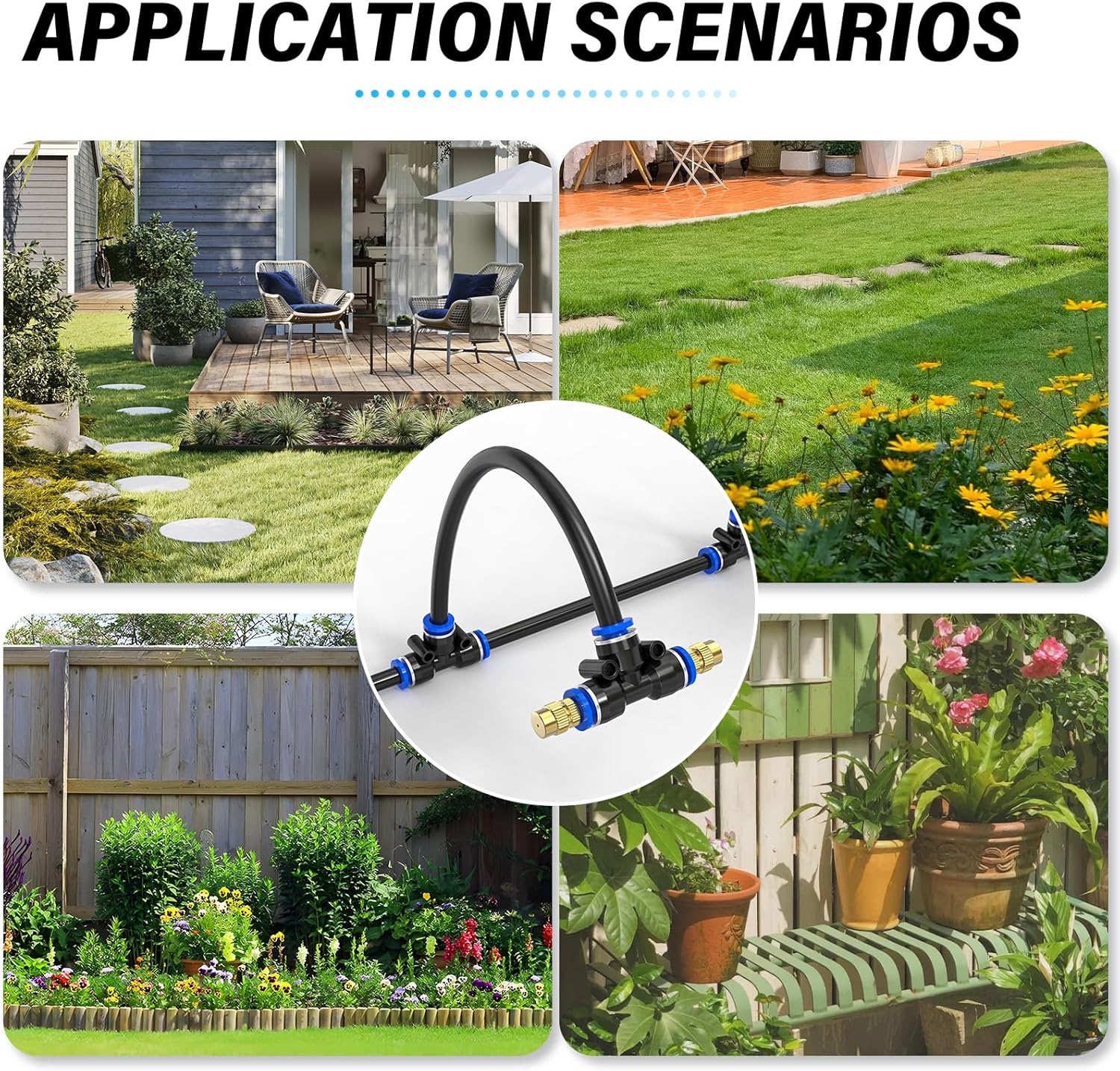 8PCS Brass Misting Nozzles Tee with 12 Inch Built in Hose, Adjustable 360° Rotation Nozzles Water Mister Nozzles Thread Sprayer Parts for Outdoor Cooling System, Watering System, Patio Mister