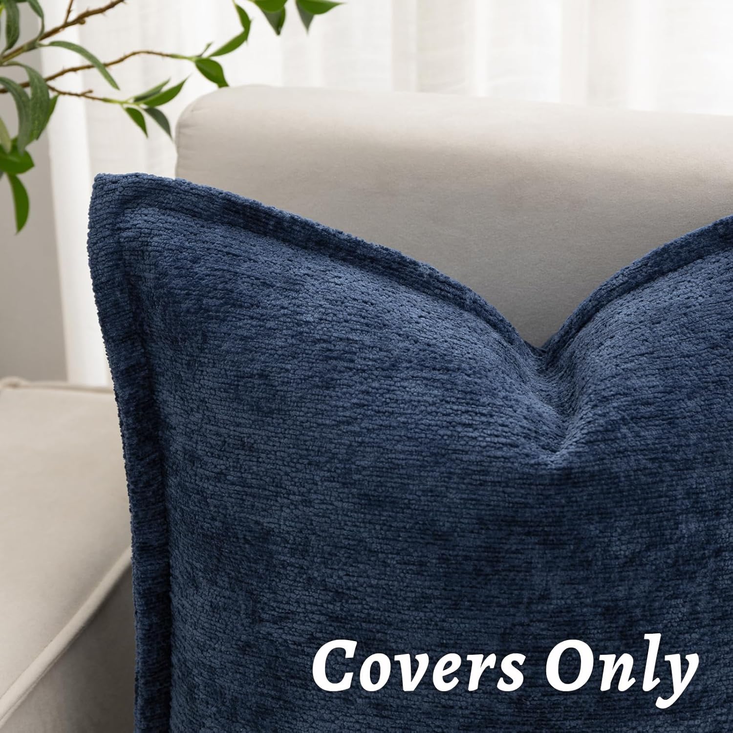 Navy Blue Decorative Throw Pillow Covers 18x18 Inch Set of 2 Cozy Soild Chenille Cushion Cases Soft Textured Square Couch Pillows Cover Boho Accent Farmhouse Pillowcases for Sofa Bed - Image 4