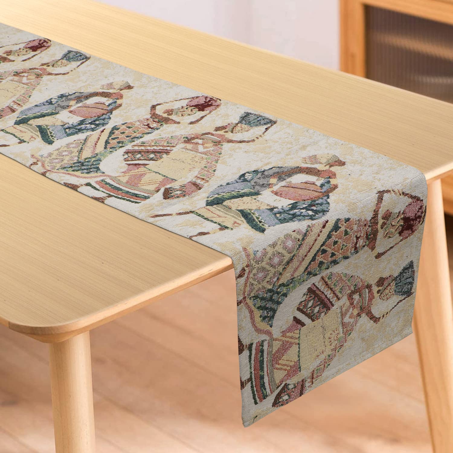 HOKIPO Cotton Jacquard Dining Table 6 Seater Runner, 12x72 Inches (IN-532-D3) Multicolor, 72 Inch Runner