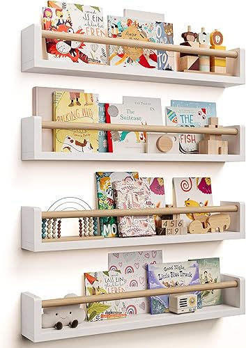 Miniatura 9 de Incluye herrajes, no se necesitan insertos de madera, estantes para libros de guardería, paquete de 4, estantes para libros de pared para habitación