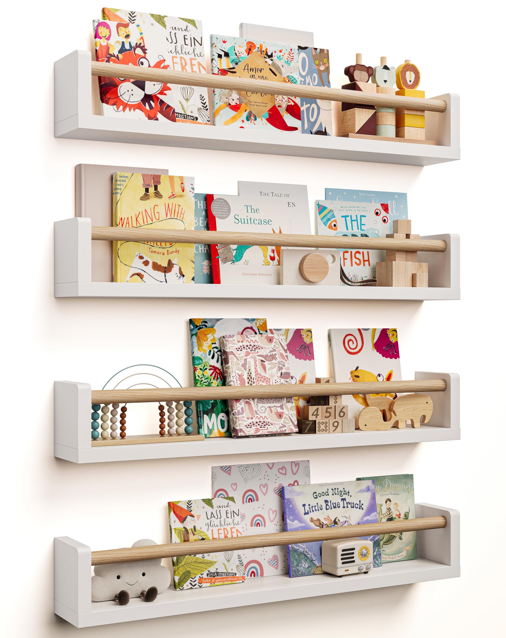 Seocry Nursery Book Shelves - 4 Pack, Wall Book Shelves for Bedroom, Kids, Play Room, Nursery Decor
