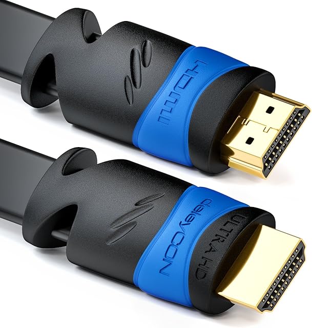 deleyCON 5m (16.40 ft.) Flat HDMI Cable - Compatible to HDMI 2.0 to 1.4 - UHD 4K HDR 3D 1080p 2160p ARC - High Speed with Ethernet - Black
