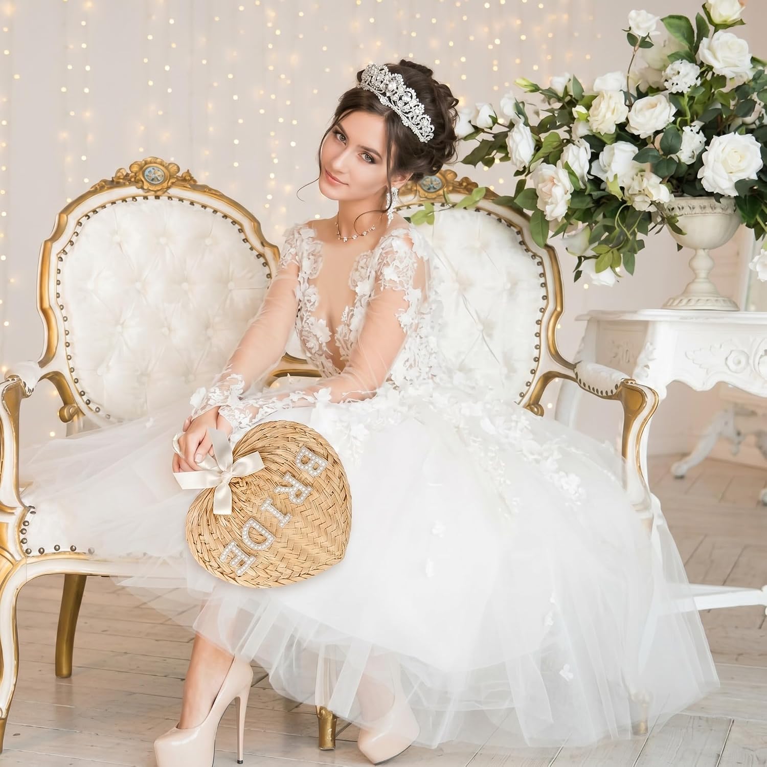 Chunful Bride Hand Fan Wedding Handheld Fan Decoration for Bride, Woven