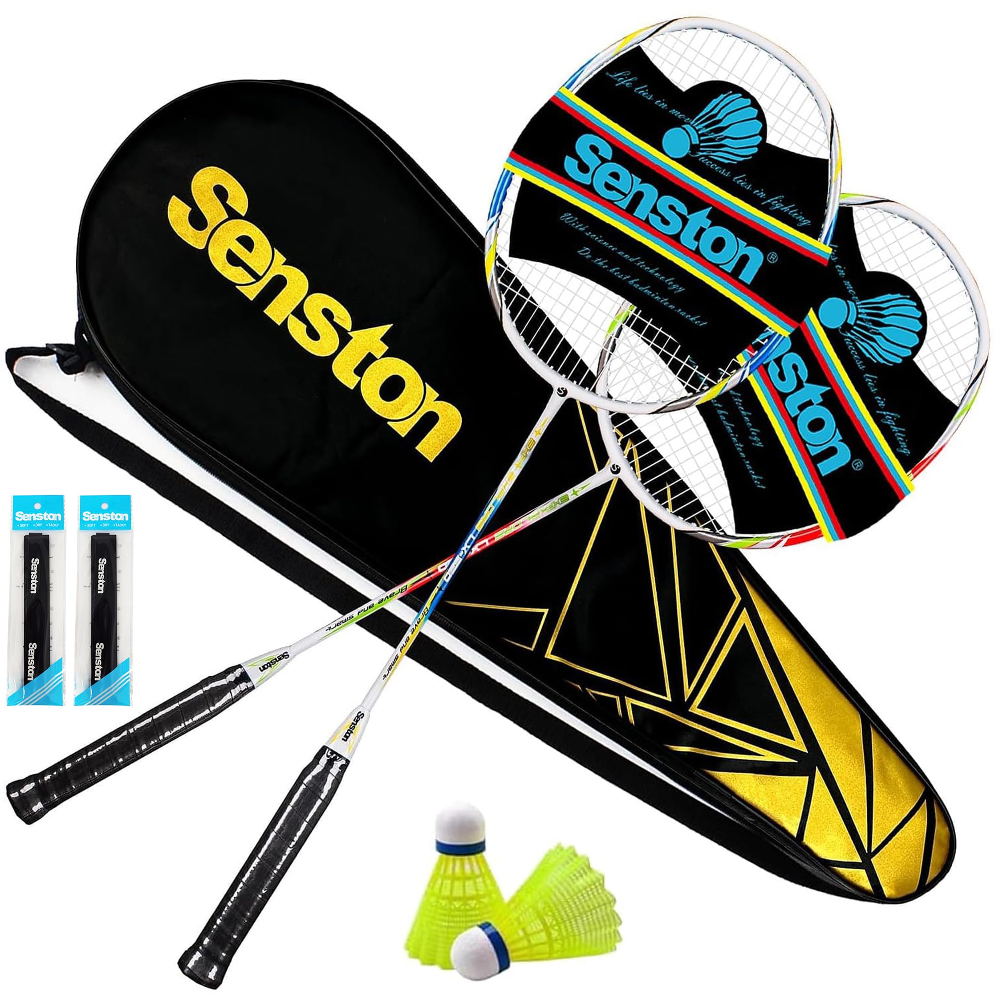 Senston Two Pieces Graphite Shaft Badminton Racquet,Badminton Racket Set,Including Badminton Bag,Set of 2