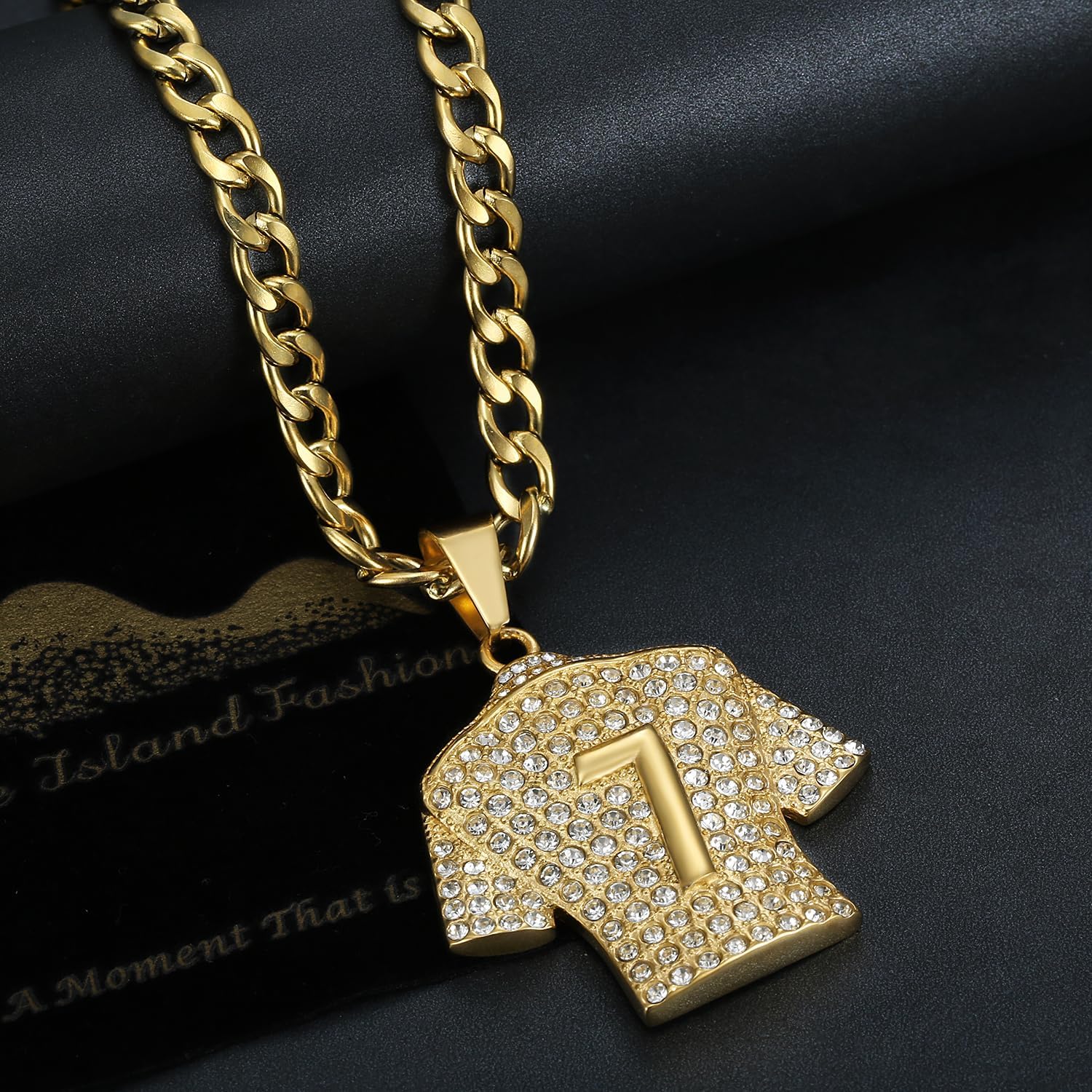 NEGS 18K Gold Plated Soccer Jersey Number 7 Pendant Football Star Stainless Steel Necklace for Men, 24 Inch 7mm Chain Soccer Player Jewelry Gift - Image 3