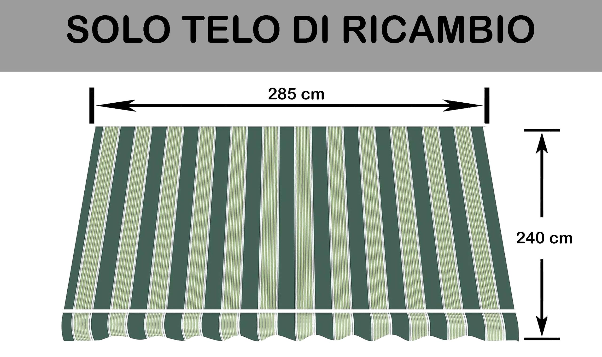 Telo di Ricambio per Tenda da Sole a Caduta e Bracci in Poliestere da 280gr/mq PU Impermeabile (Verde e Beige, L300xP250 CM)