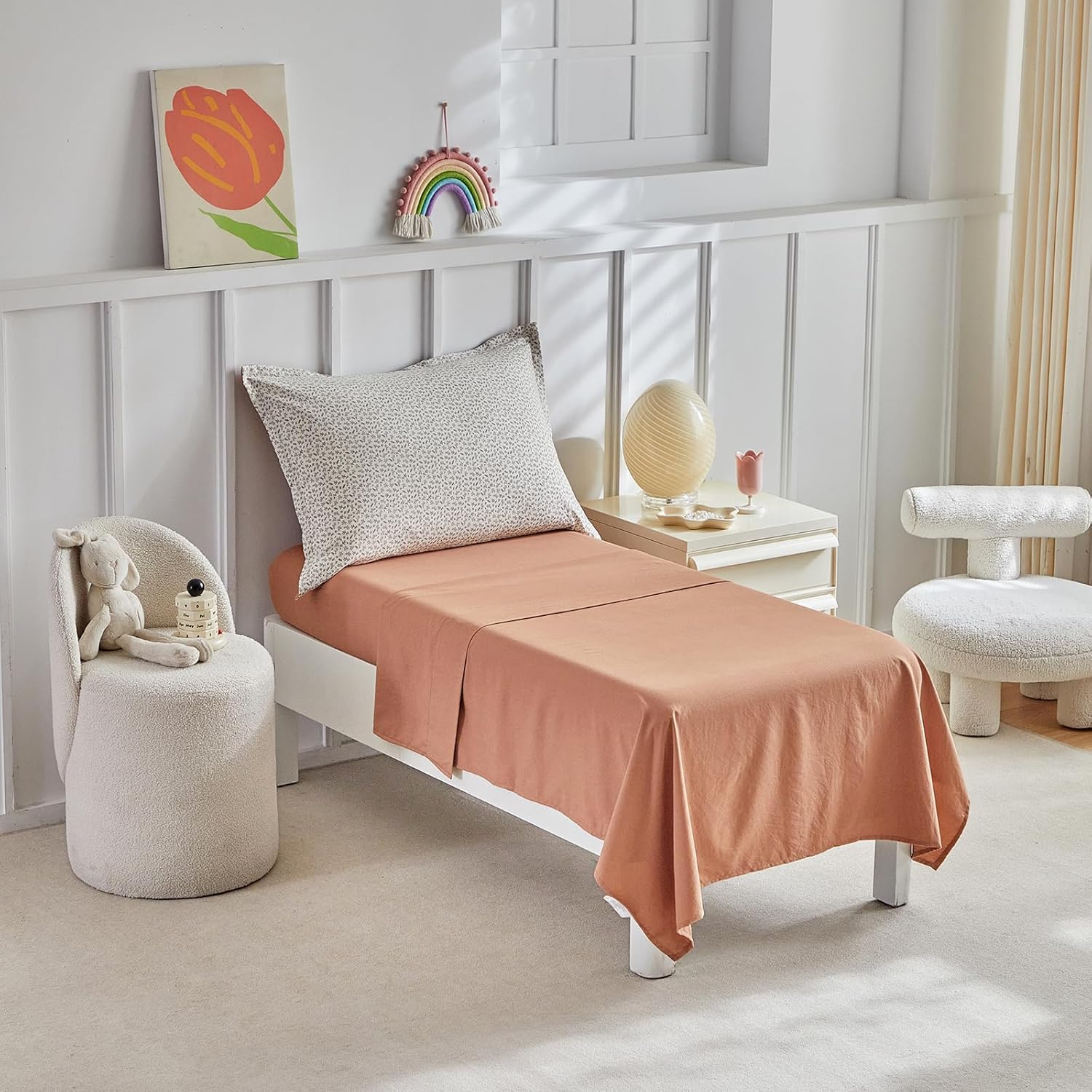 DuShow Leaf Toddler Bedding Set for Boys and Girls,Cute Colorful Botanical Flowers, 4 Pieces Soft Crib Bedding Set Including Comforter, Sheets and Pillowcase