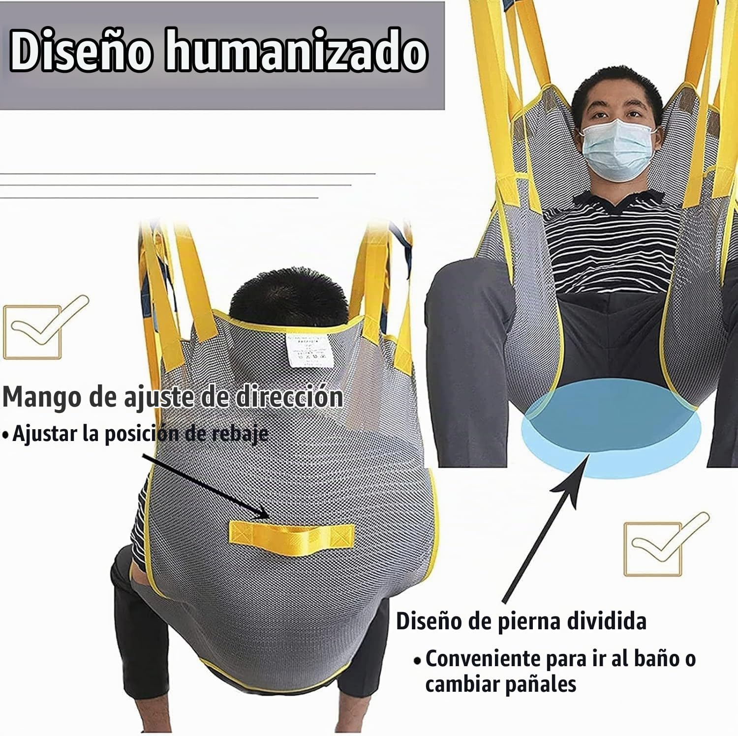 Paciente Honda Levantador Grúa, Eslinga de elevación de Pacientes de Malla Universal for baño, Eslinga de Ducha con piernas divididas for hospitales, hogares y residencias de Ancianos