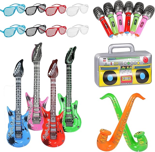 Kids Inflatable Props Inflatable Rock Star Toy Set - 21Pcs Inflatable Band Set Inflatable Instruments Waterproof Pvc Inflatable Party Toys Blow Up Guitars For Parties Props