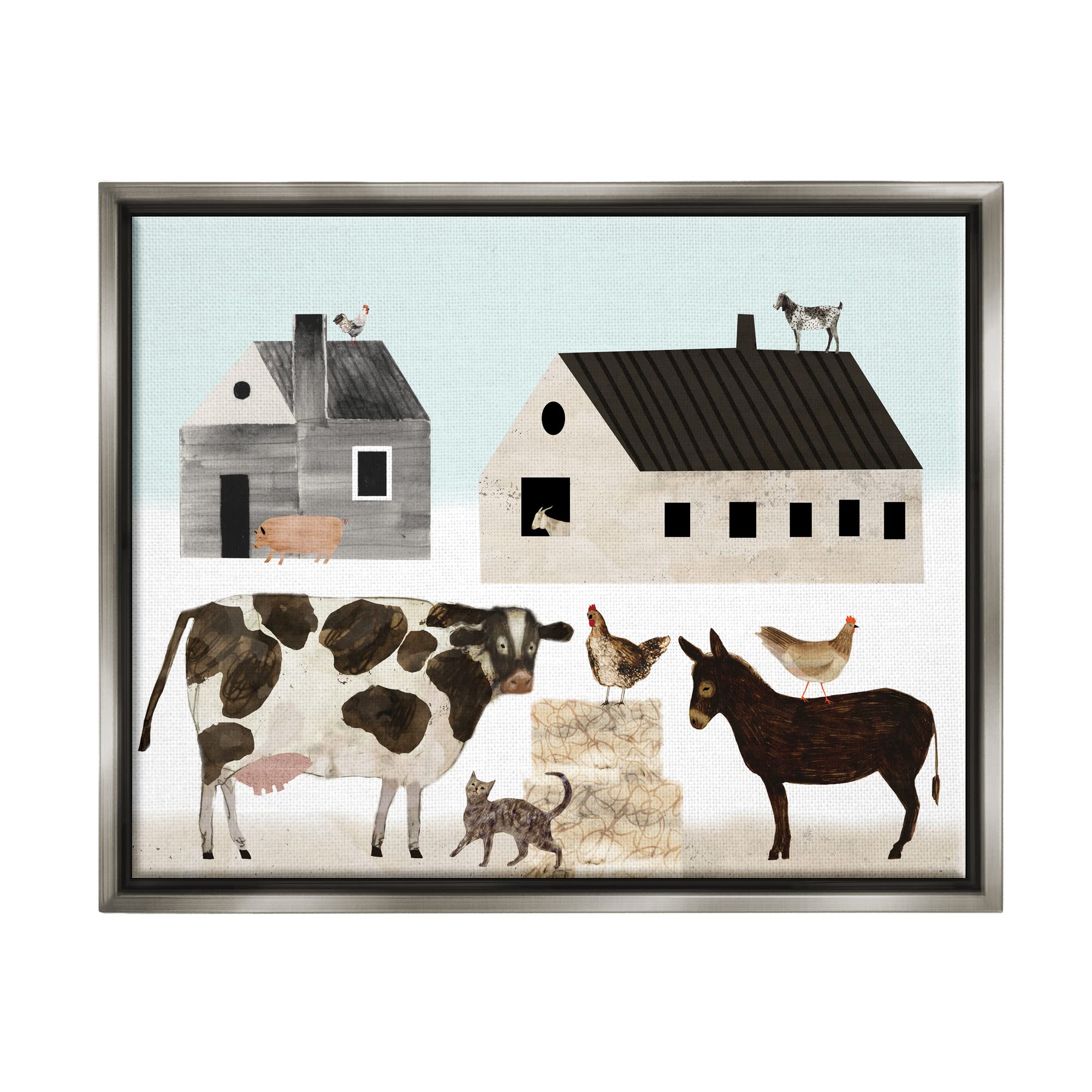 'Minimal Farm Animals Barn and Home'| Floating Frame Canvas Art