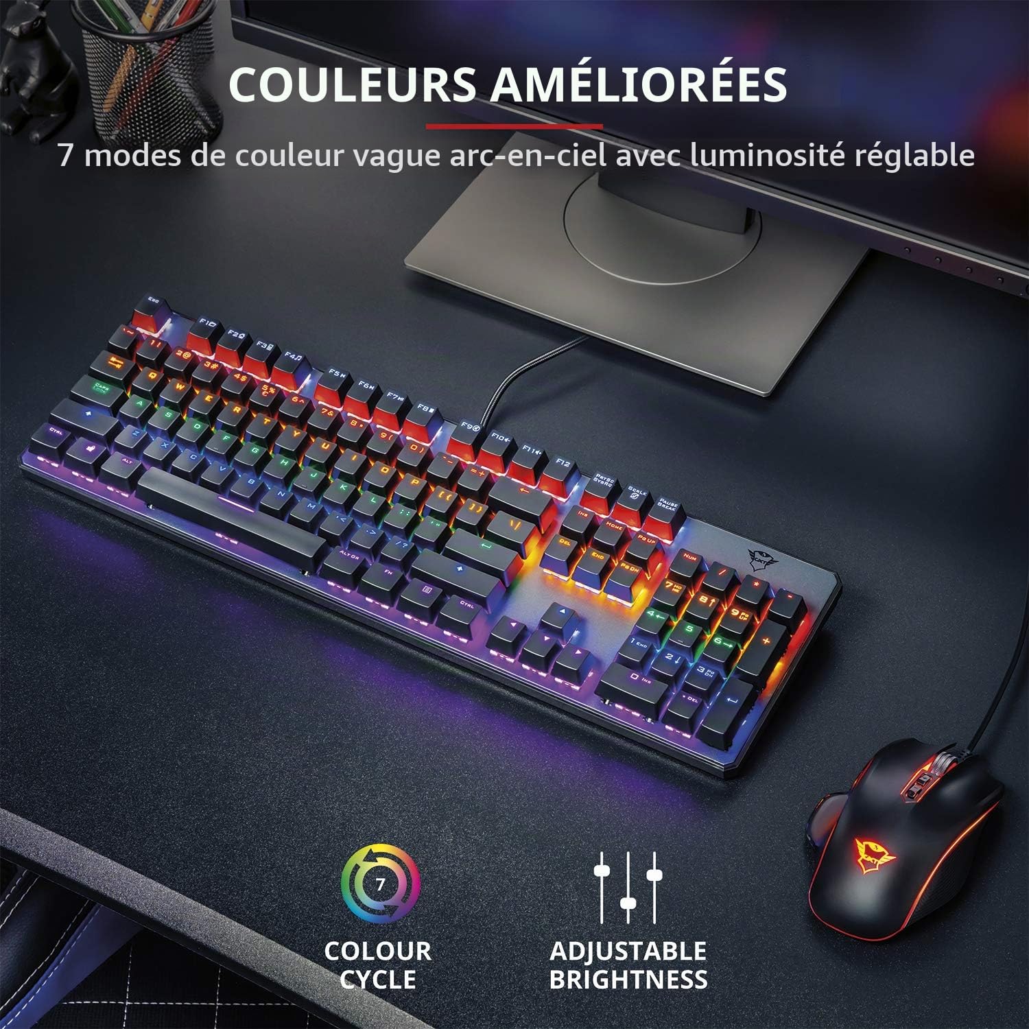 Trust Gaming GXT 865 Asta Clavier Mécanique Gamer RGB, Commutateurs de Touche Rouges (Red Switches), Linéaires & Silencieux, N-Key Rollover, Anti-Ghosting, Structure Supérieure en Métal - AZERTY
