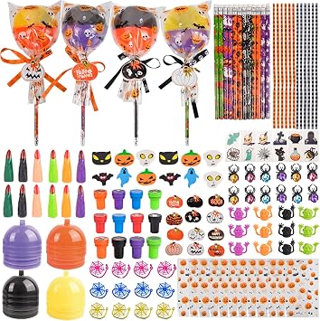 Nerien 108 PCS Halloween Party Favors Toys for Kids - Giant Lollipop Container Toy Bulk for Kids, Non-Candy Trick or Treat Games Prizes Gifts for Classroom School Children, Kid Halloween Goodie Bag