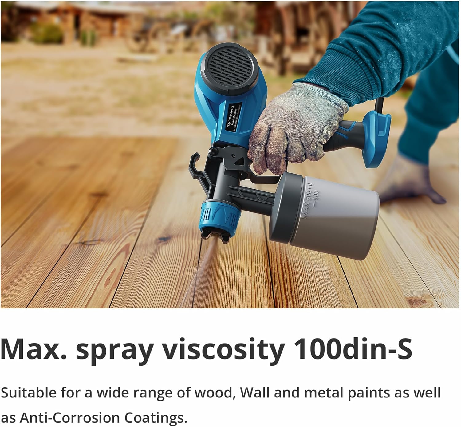 Tilswall Paint Sprayer, Lightweight HVLP Spray Gun, High Power Electric Spray Paint Gun, 4 Nozzles & 3 Patterns, Easy to Clean Paint Sprayer for House Painting, Cabinets, Furniture, Fence, Walls, DIY