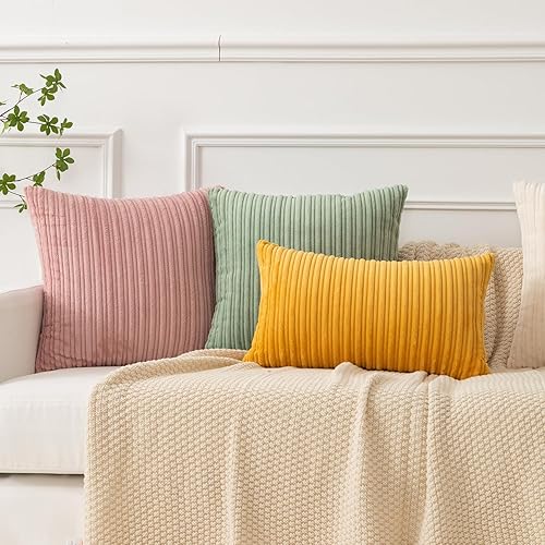 Miniatura 5 de Kevin Textile - Juego de 2 fundas de almohada de pana de terciopelo a rayas