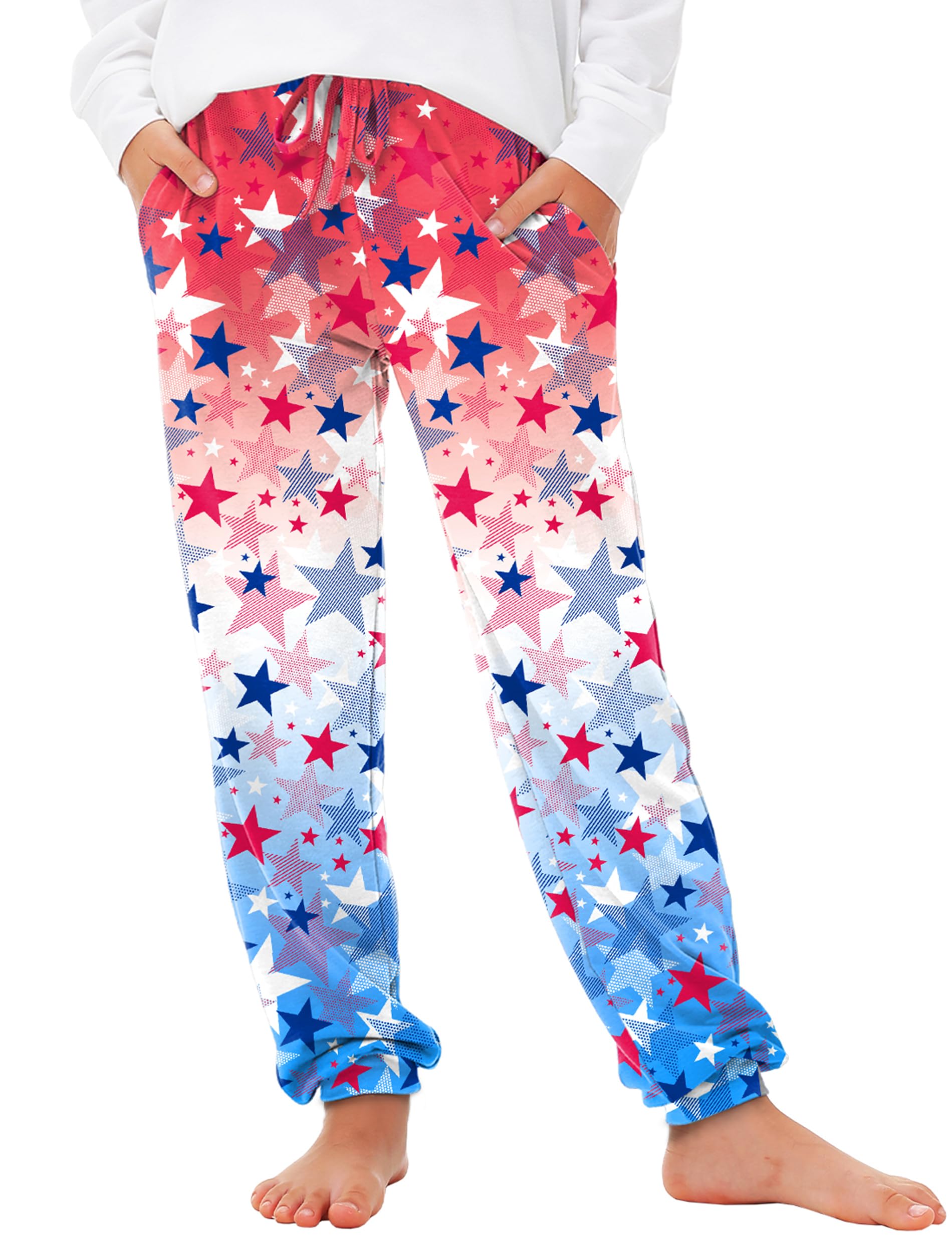Deerose 4th of July Pants American Flag Drawstring Sweatpants with Pockets 5-14 Years