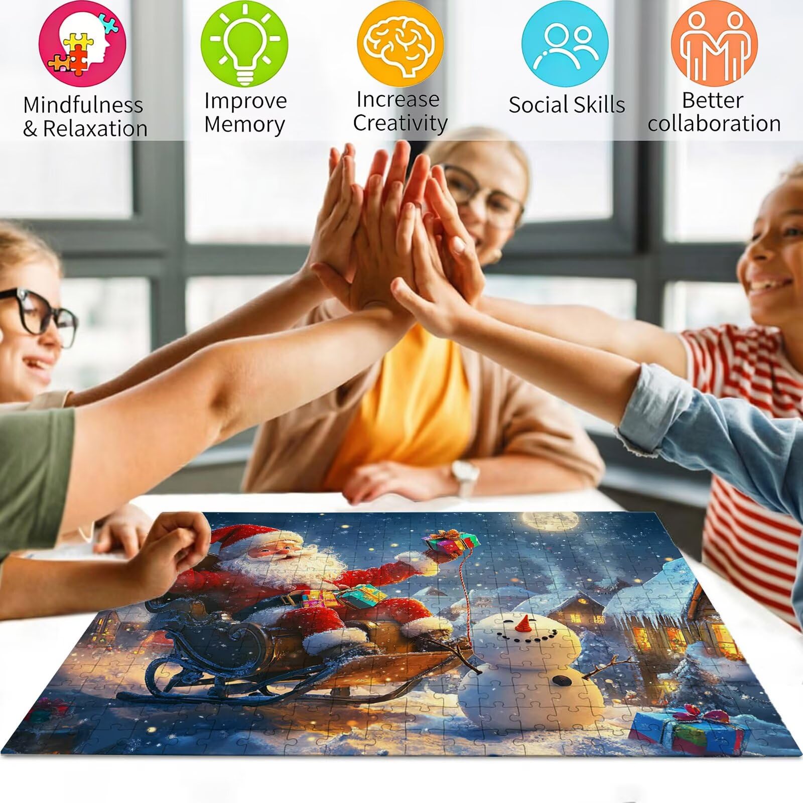 Księżyc puzzle 1500 elementów, trudne puzzle, drewniane puzzle dla całej rodziny, zestaw "zrób to sam" dla dorosłych, nadają się jako dekoracja ścienna, prezenty dla kobiet, temat: Święty Mikołaj 8p