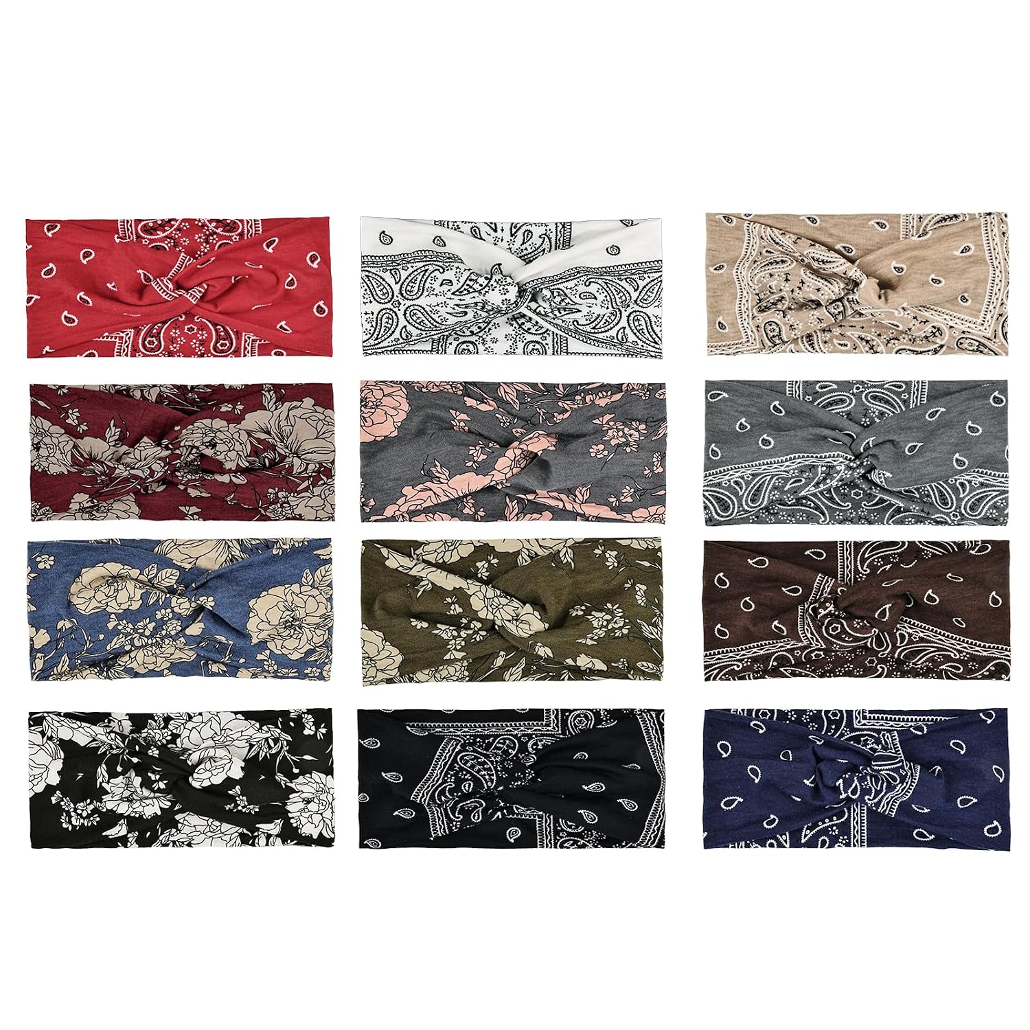 12 PCS Solid Color Women Headbands African Wide Hair Wrap Extra Turban Head Bands for Workouts Runnning Gym&Daily Wear