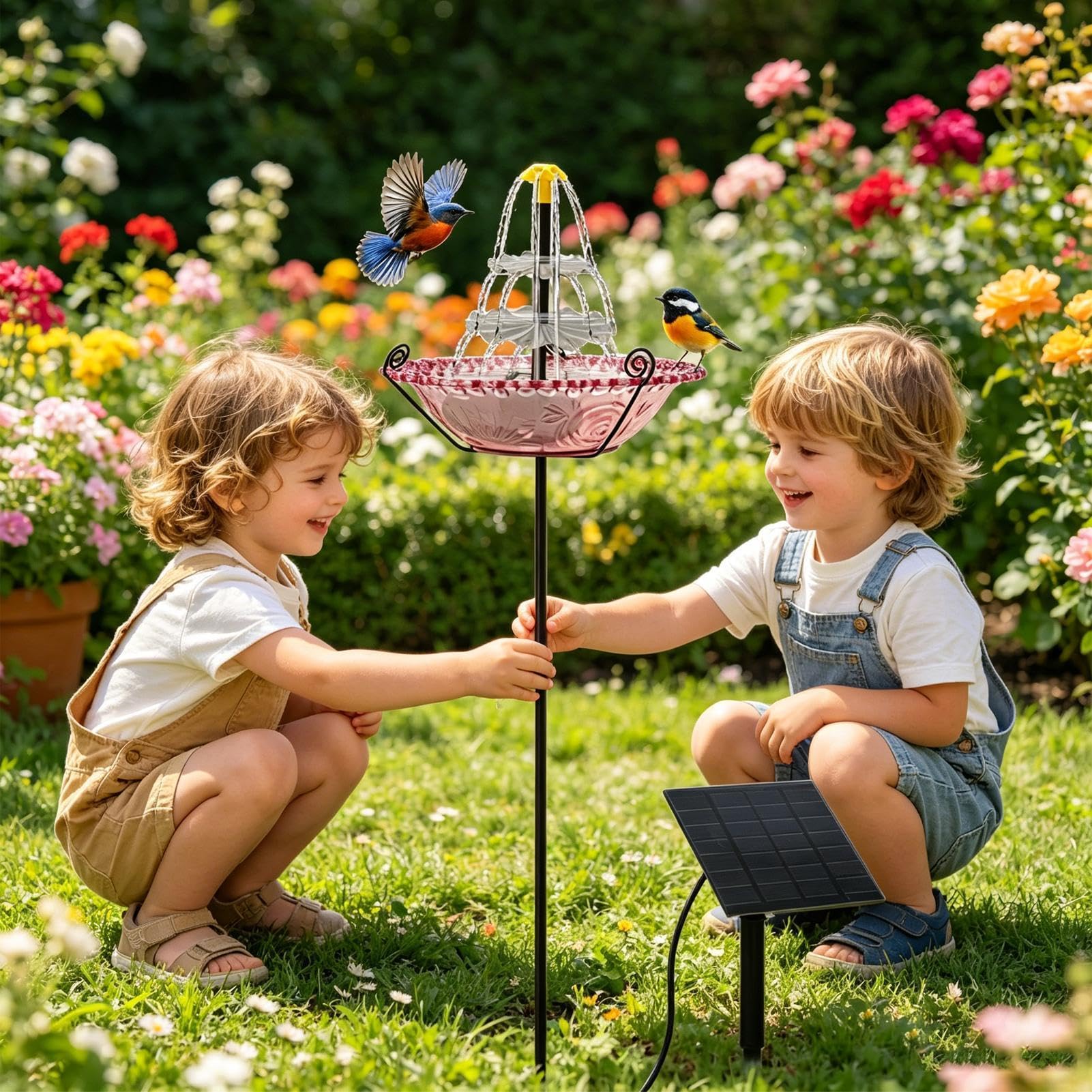Generisch Vogeltränke mit Solar-Springbrunnen,Spatzen-Tränke | Gartendeko Spatzenbad - für Gärtner und Naturliebhaber, Hinterhof, Terrasse, Deck, Hof, Rasen, Vorgarten, Balkon, Park und Schule