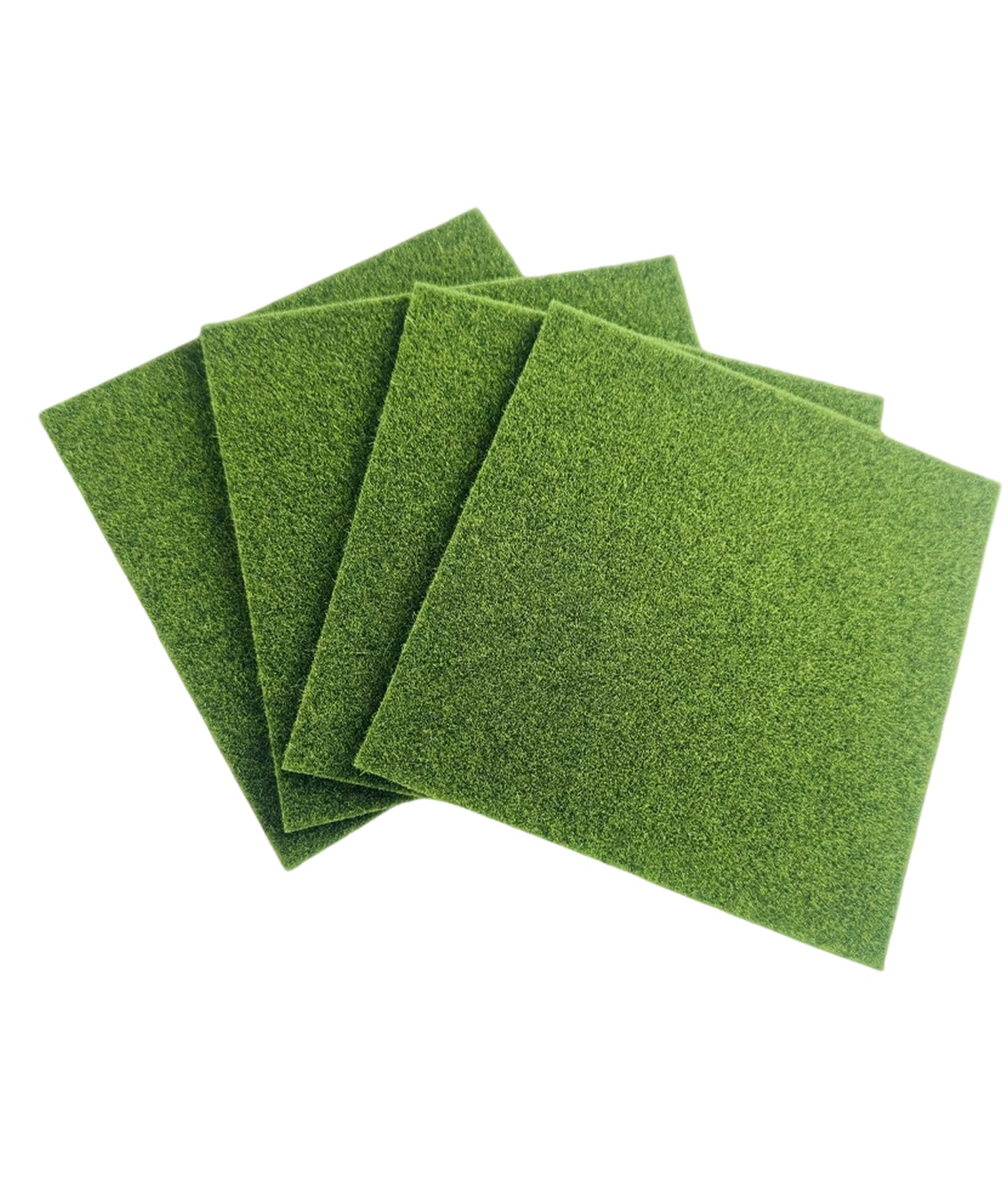 Buildcon 4 Pcs Miniature Garden Decorations, Artificial Grass Mat for Decoration, Green Grass Mat for DIY Fairy Gardens, Terrariums, Shelf and Window Display, 15cm x 15cm
