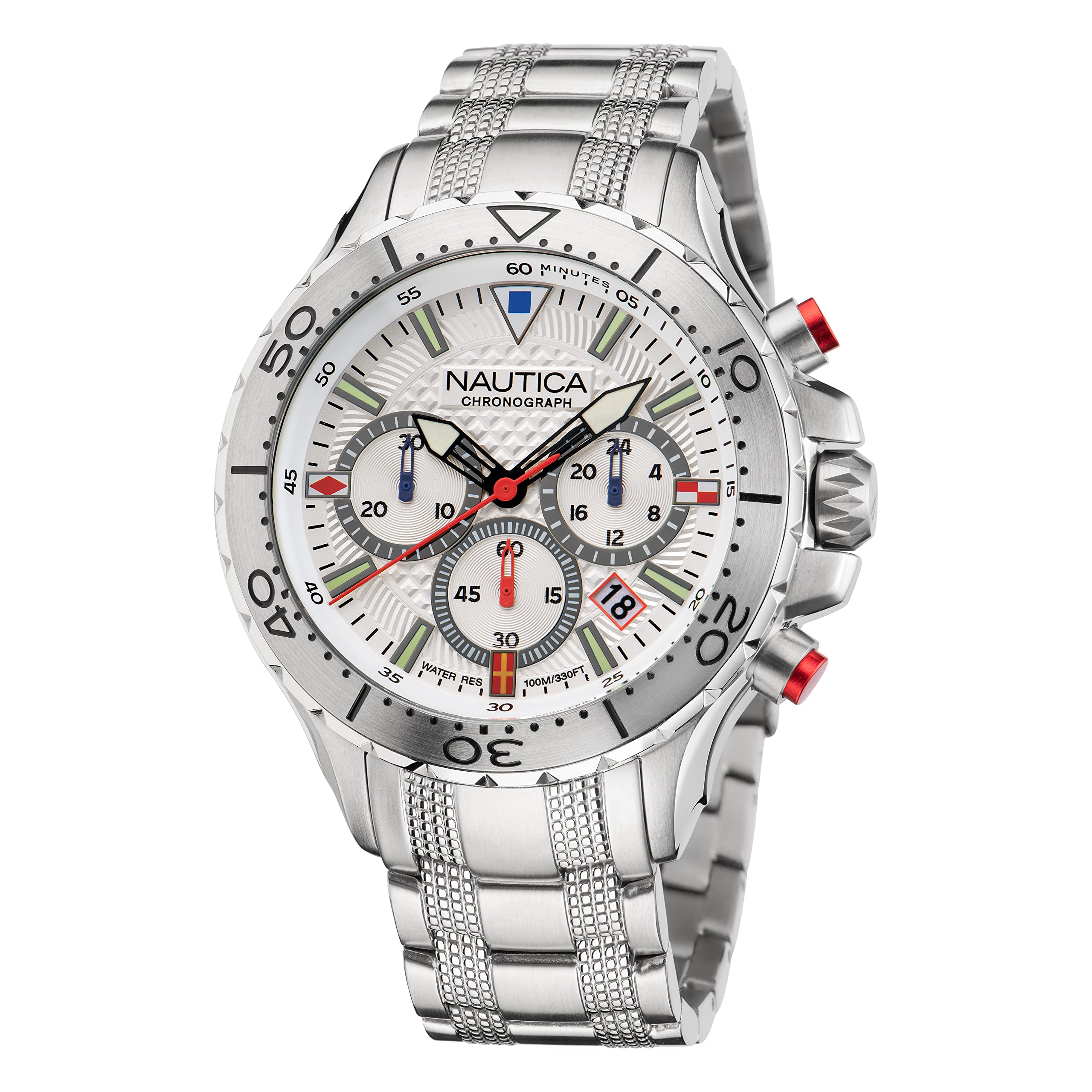Nautica Men's NST Chrono Stainless Steel Bracelet and Black Silicone Strap Watch (Model: NAPNSF205)