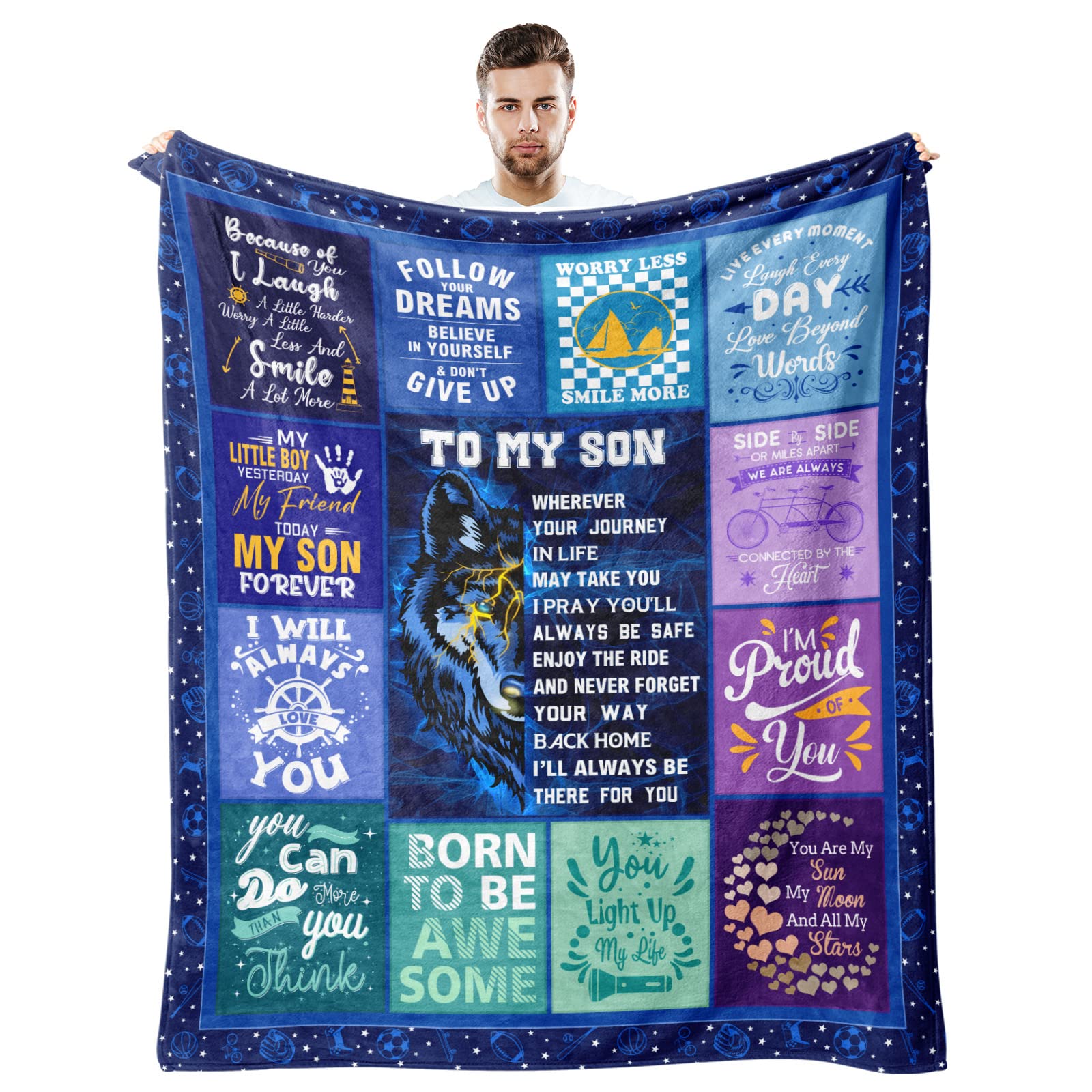 Son Gifts, Gifts for Son Blanket 60"X 50", Son Gifts from Dad/Mom, Birthday Gifts for Adult Son, to My Son Blankets, Best Son Ever Gifts Ideas for Father's Day Graduation Valentine's Christmas