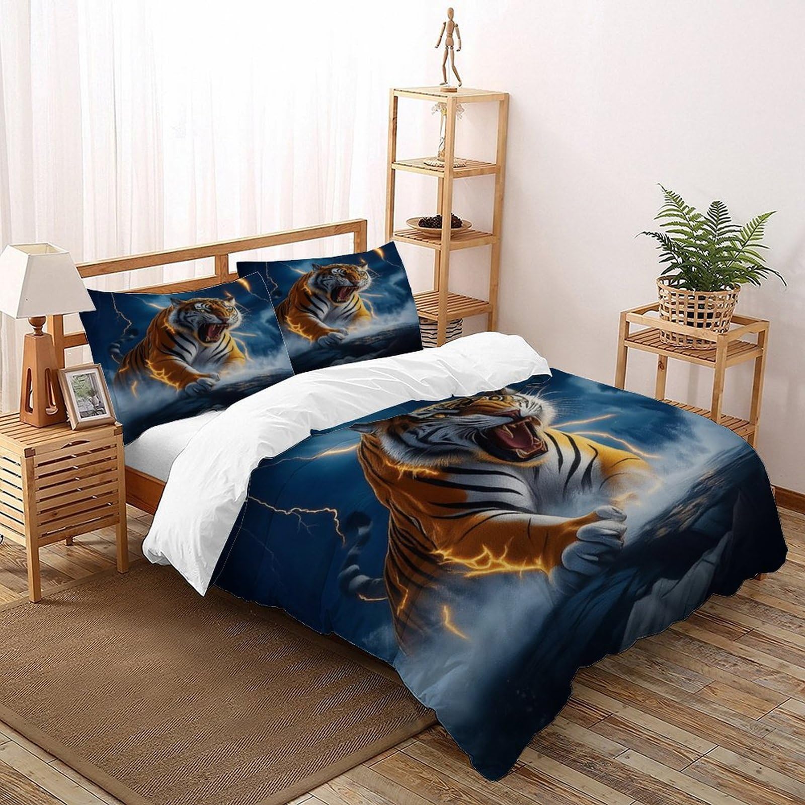 Housse de couette tigre entretien facile lit super king taie oreiller microfibre
