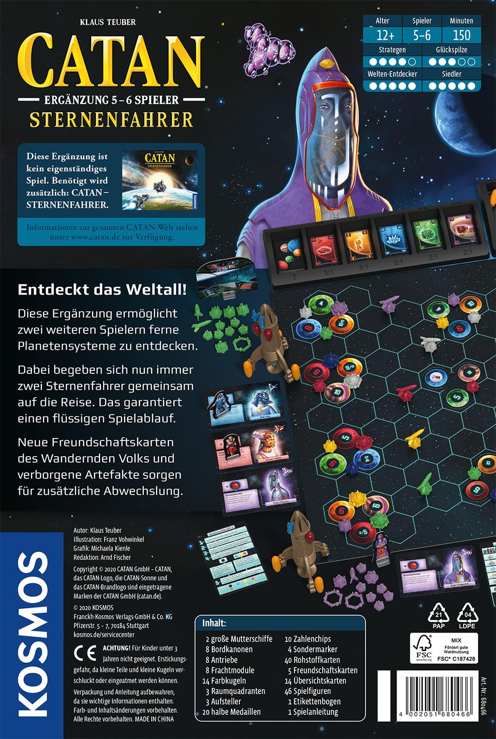 KOSMOS 680466 Catan - Sternenfahrer Ergänzung für 5-6 Personen, Ergänzung zur Catan Sternenfahrer Erweiterung, Brettspiel ab 12 Jahre für 2-6 Personen, Siedler von Catan, Yellow | Ergänzung zur Catan Sternenfahrer Erweiterung, Brettspiel ab 12 Jahre für 2