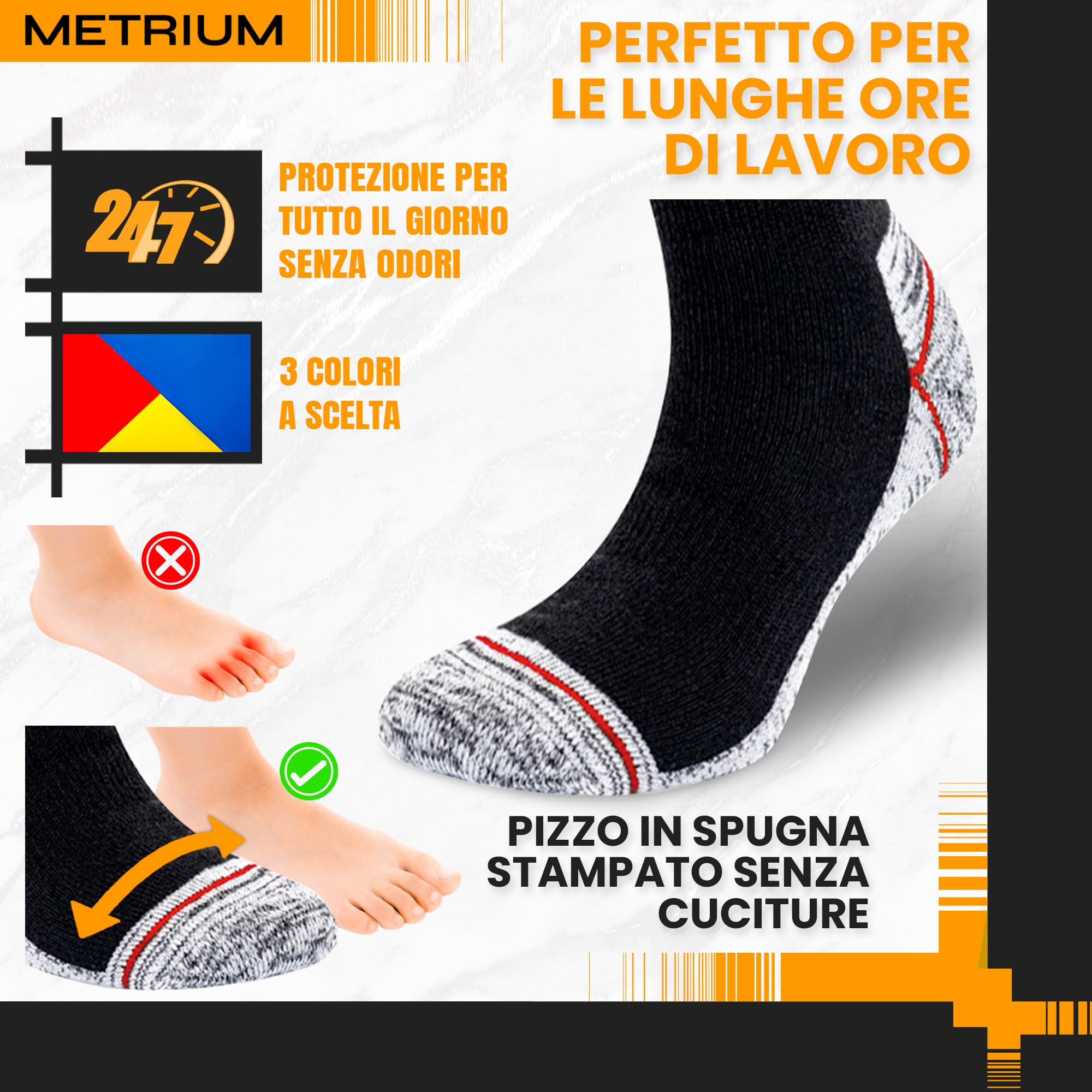 Metrium 10 paia Calze da lavoro lunghe di cotone, resistenti con punta e tallone rinforzati, calze da uomo in spugna. Calze Frottee, Unisex.