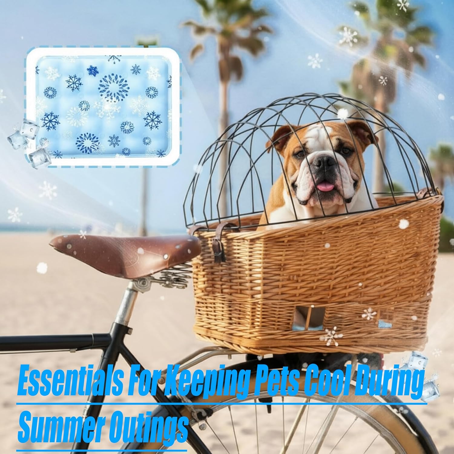 Dog Bike Basket Natural Wicker Rattan Pet Bicycle Carrier for Small Dogs Cats Fits Rear Luggage Rack Up to 20 lbs, Secure & Comfortable