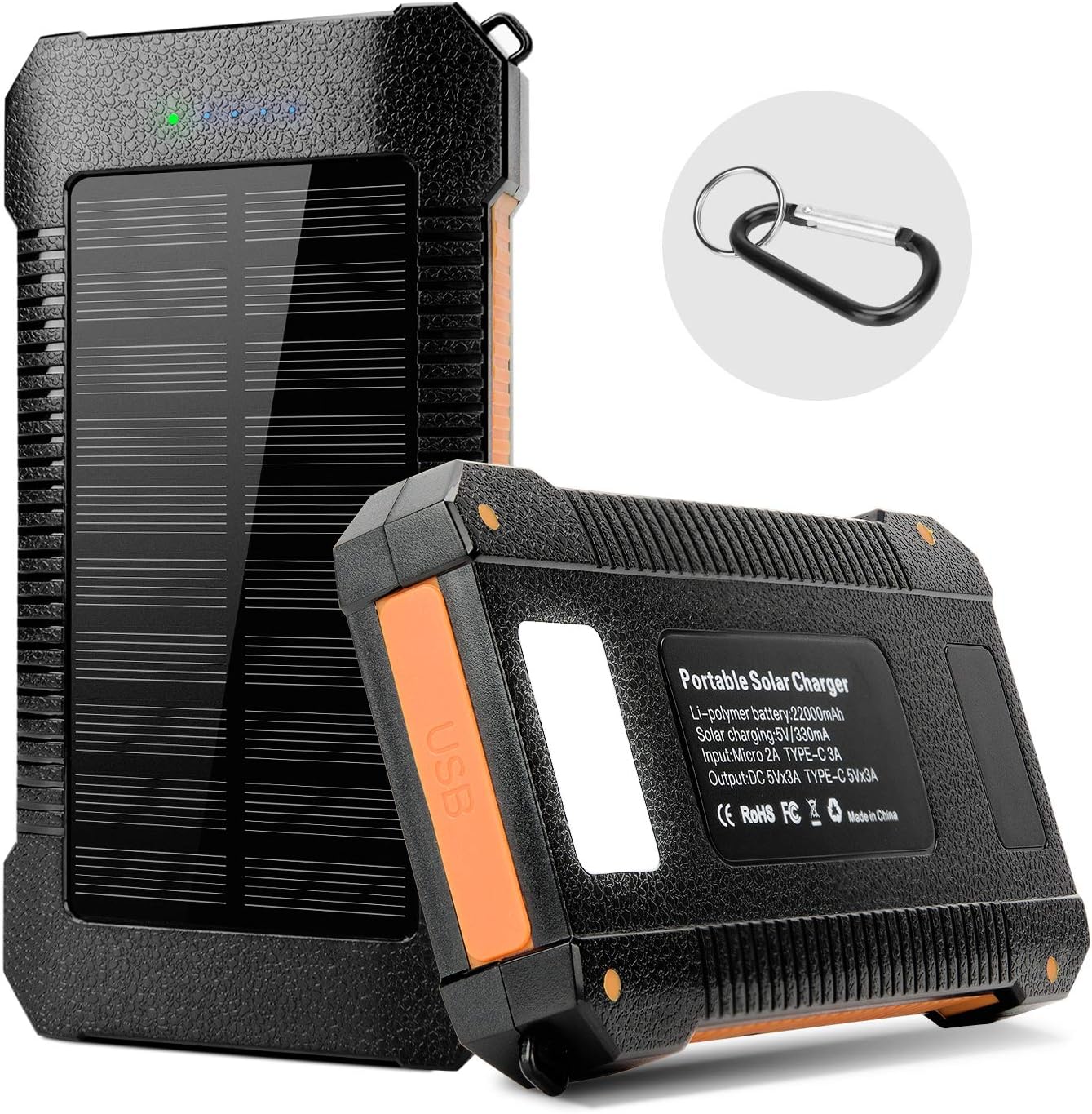 Caricatore Solare Power Bank 22000 mAh, Caricatore Portatile Solare del