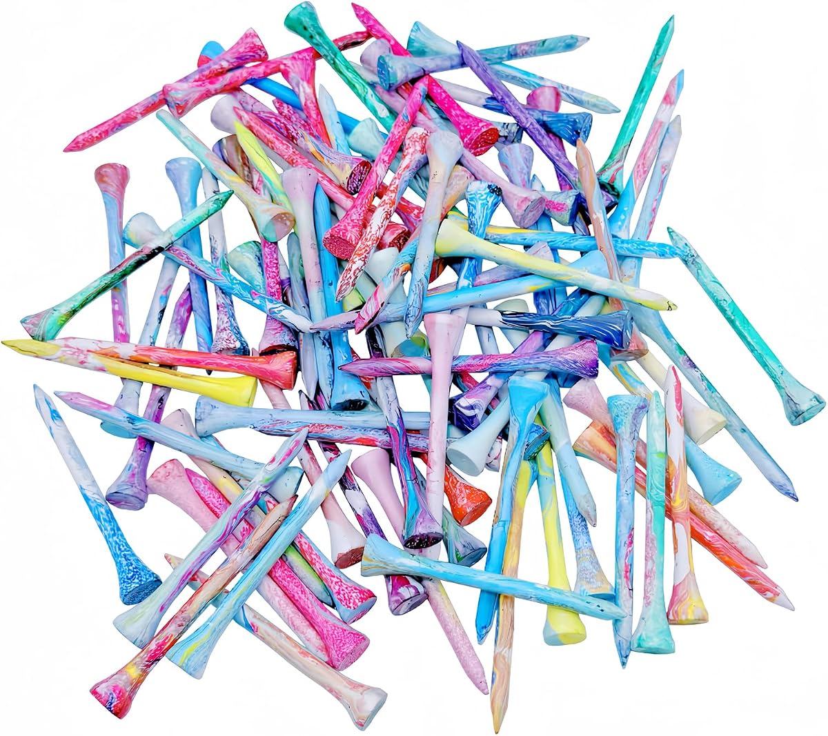 Golf Tees Multiple Colors Mixed Size Package, 100pcs Professional Bamboo/Wood Golf Tees, Size 3-1/4", 2-3/4" & 1-1/2" Reduce Friction and Resistance