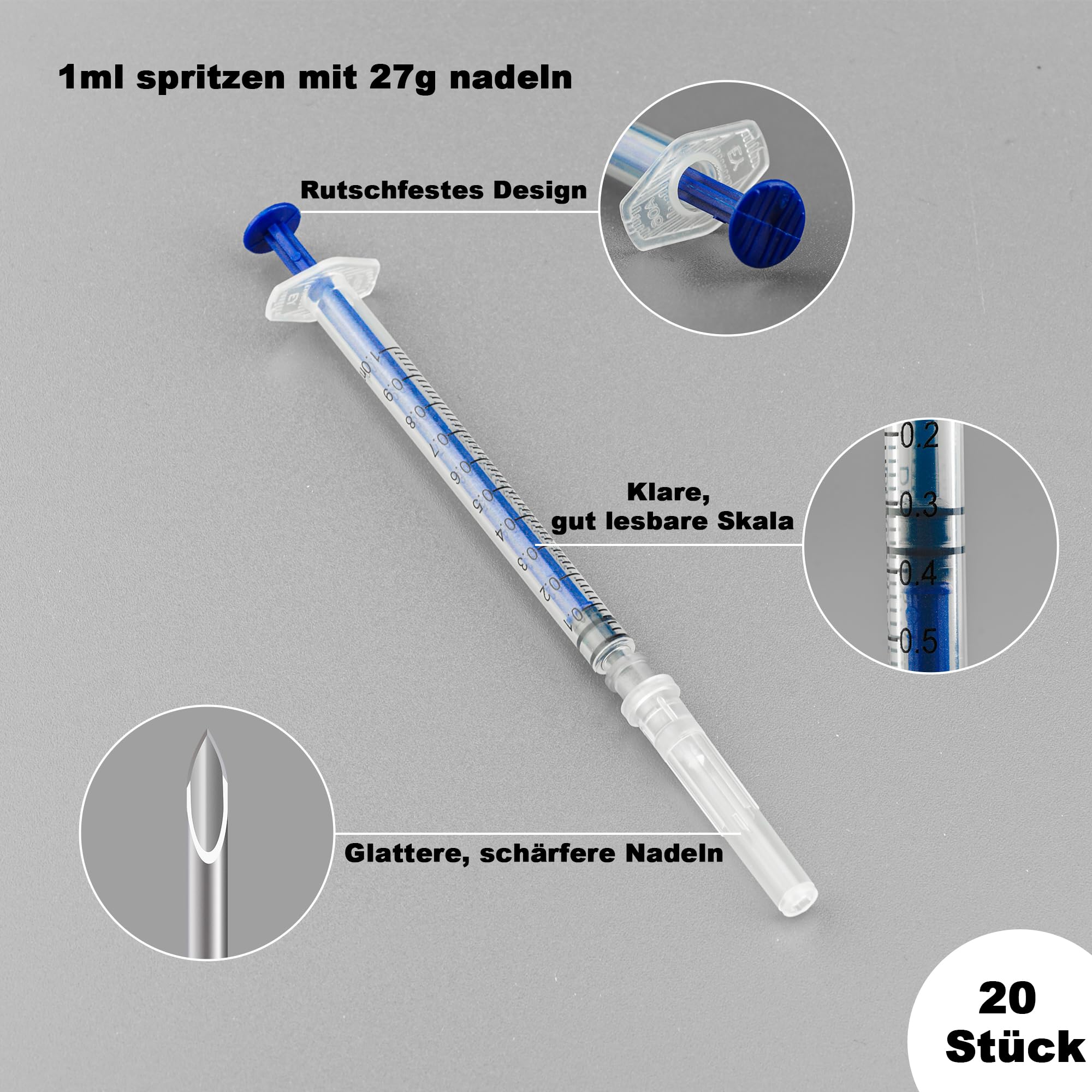 1 ml niebieskie węże z tworzywa sztucznego z akcesoriami 27 g, zapotrzebowanie laboratoryjne do dystrybucji płynu, pojedynczo uszczelnione opakowanie (20)