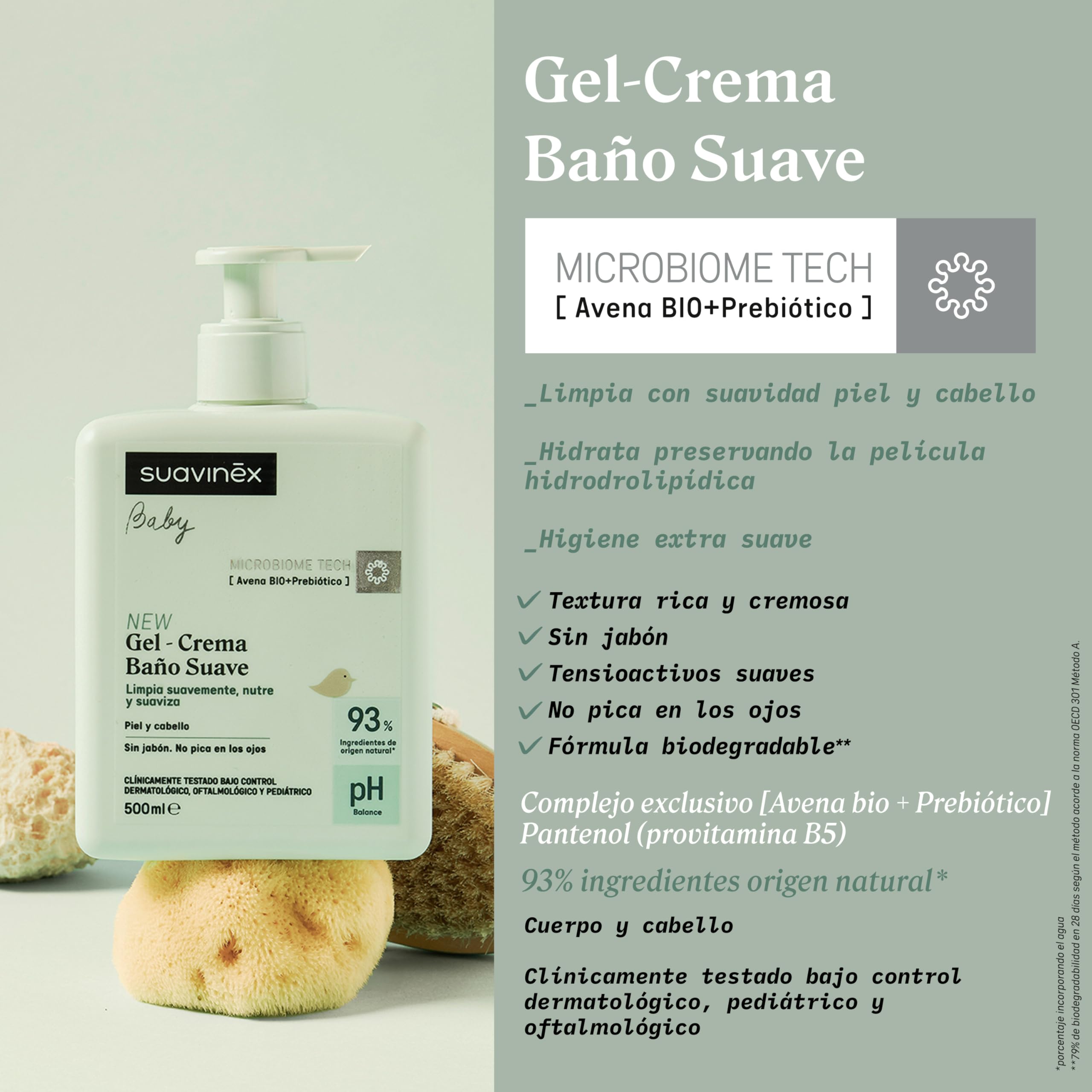 Suavinex, Gel - Crema Baño Suave para Bebés, Champú para Piel y Cabello, Sin Jabón, Apto Pieles Sensibles y Recién Nacidos, No Pica en los Ojos, 93% Ingredientes Origen Natural, con Prebiótico, 750 ml