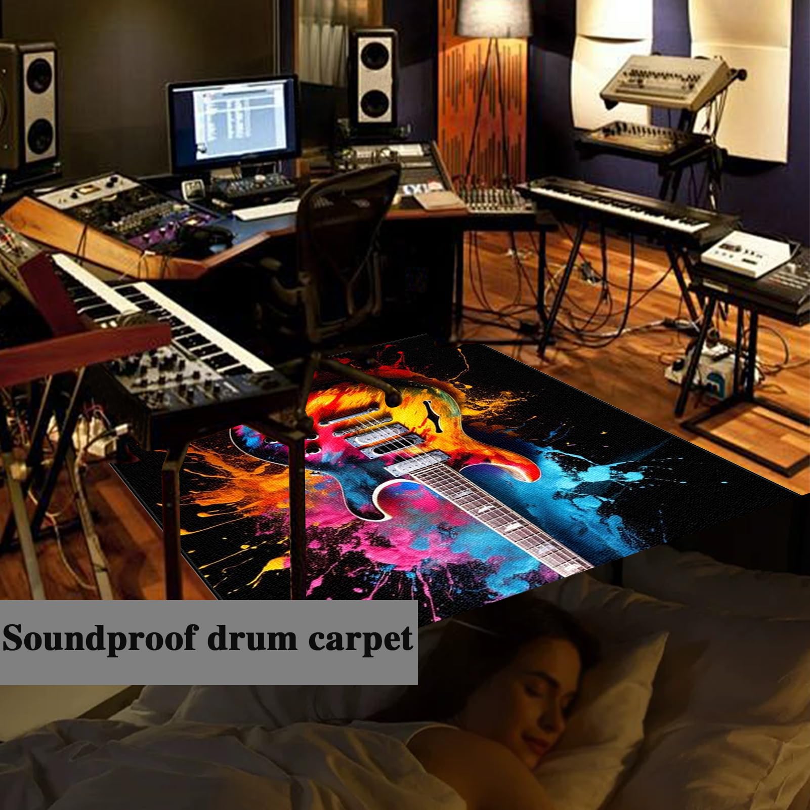 Tappeto per Batteria Insonorizzato Tappetino Tamburo per Batterie Acustica elettroniche Rullante Snare Drum Grancassa Tappeto Antiscivolo Tappetini per Batterie Tappeto Drum Carpet 230 x 180 cm