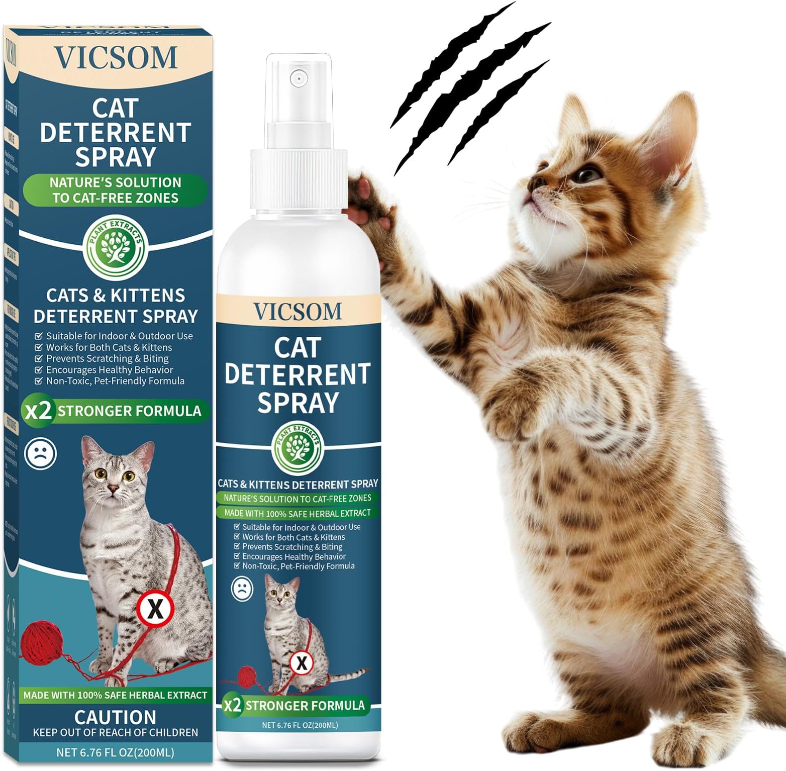 VICSOM Cat Repellent Spray 200ml, Cat Deterrent Spray Indoor Outdoor, Natural Anti Scratch Cat Spray for Scratching, No Trace Cat Spray Deterrent for Cats Kitten Training Aid Protect Furniture Garden