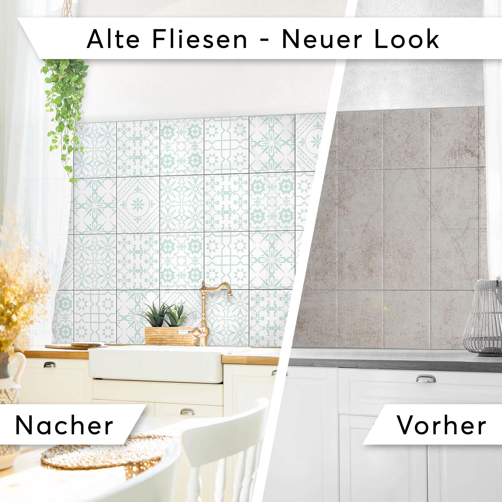 CREATISTO Fliesenaufkleber Fliesenfolie Mosaikfliesen - Hochwertige Sticker Aufkleber für Wandfliesen I Klebefliesen Deko Folien für Fliesen Ornament in Bad u. Küche (15x20 cm I 12 -Teilig)