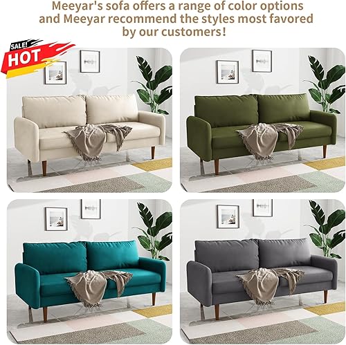 Miniatura 9 de Cómodo sofá biplaza de tela de terciopelo de 58 pulgadas de ancho con asiento profundo y patas de madera maciza, moderno sofá reclinable de mediados