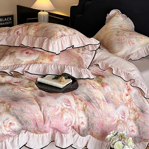 Miniatura 101 de Funda de edredón de 3 piezas, funda de edredón de algodón suave, estilo bohemio, juego de ropa de cama estética con cierre de cremallera, 4 lazos