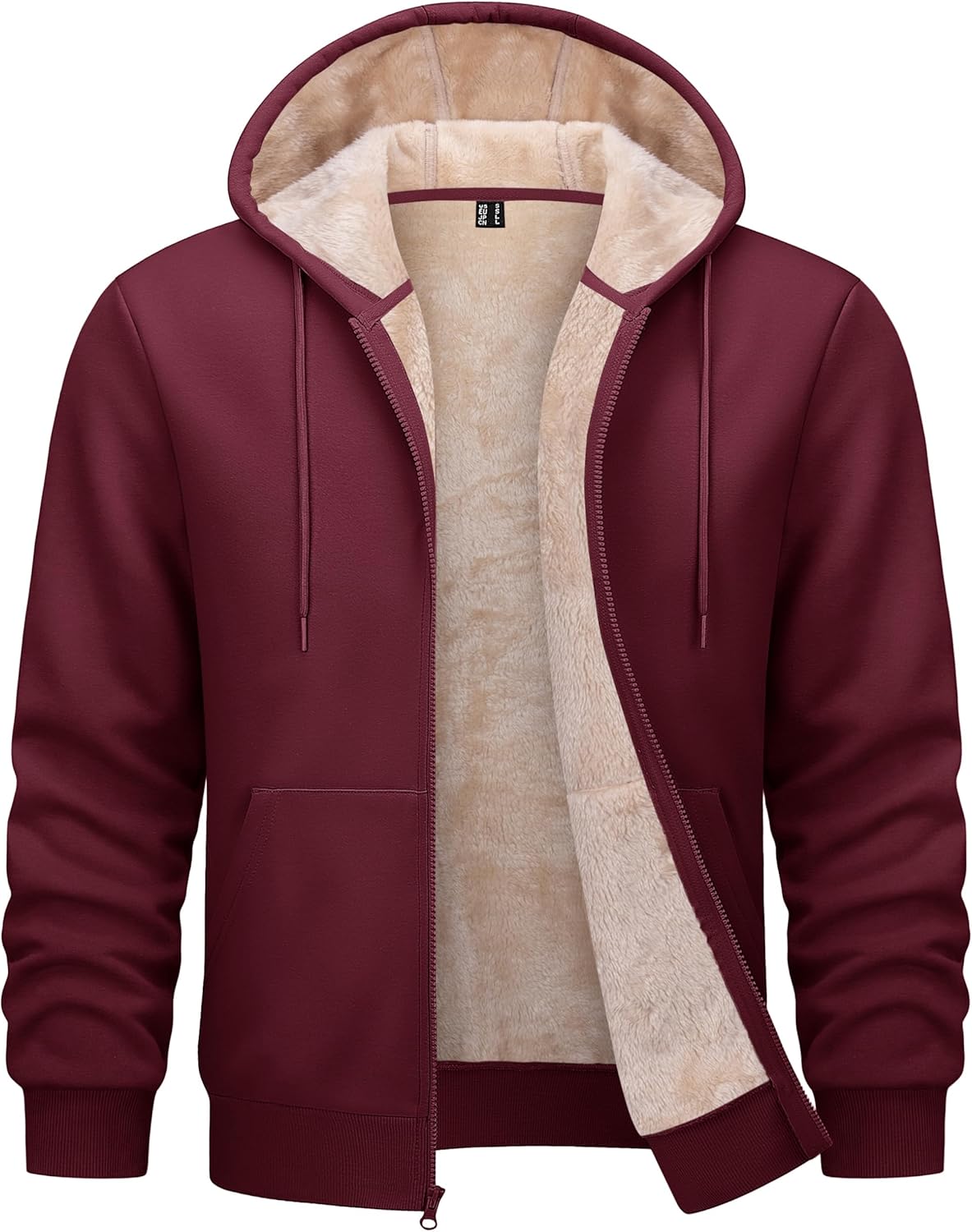 TACVASEN Men's Sherpa Lined Hoodie Full Zip Up Midweight Sweatshirt Warm Thick Fleece Cotton Winter Jacket