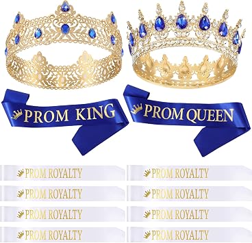 Saintrygo 12 Pcs Prom Crown and Sash Set, Prom King and Queen Tiara Rhinestone Crown Glitter Court Royal Satin Sash for 2026 Graduation Ball Dance Night Party Birthday AccessoryBlue,Elegant