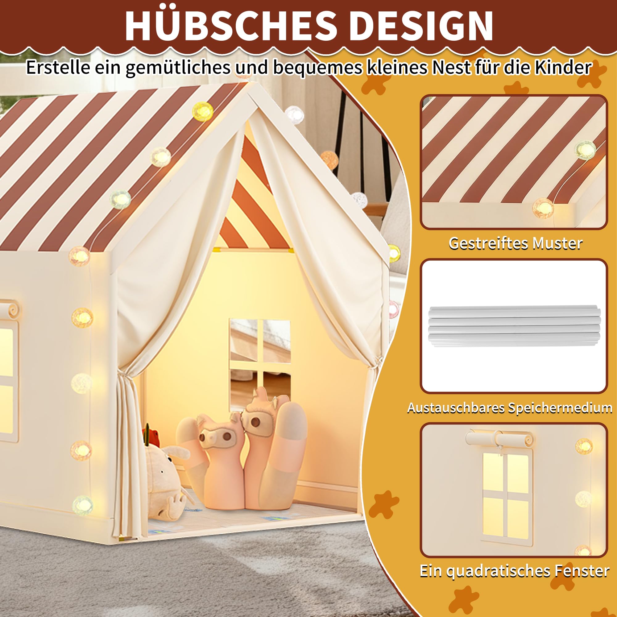 OUUTMEE 2 in 1 Spielzelt mit Matte,Gestreiftes Kinderzelt,Kinder Zelt Indoor Spielhaus Zelt Kinderzimmer Spielhaus für die Inneneinrichtung von Kinderzimmern