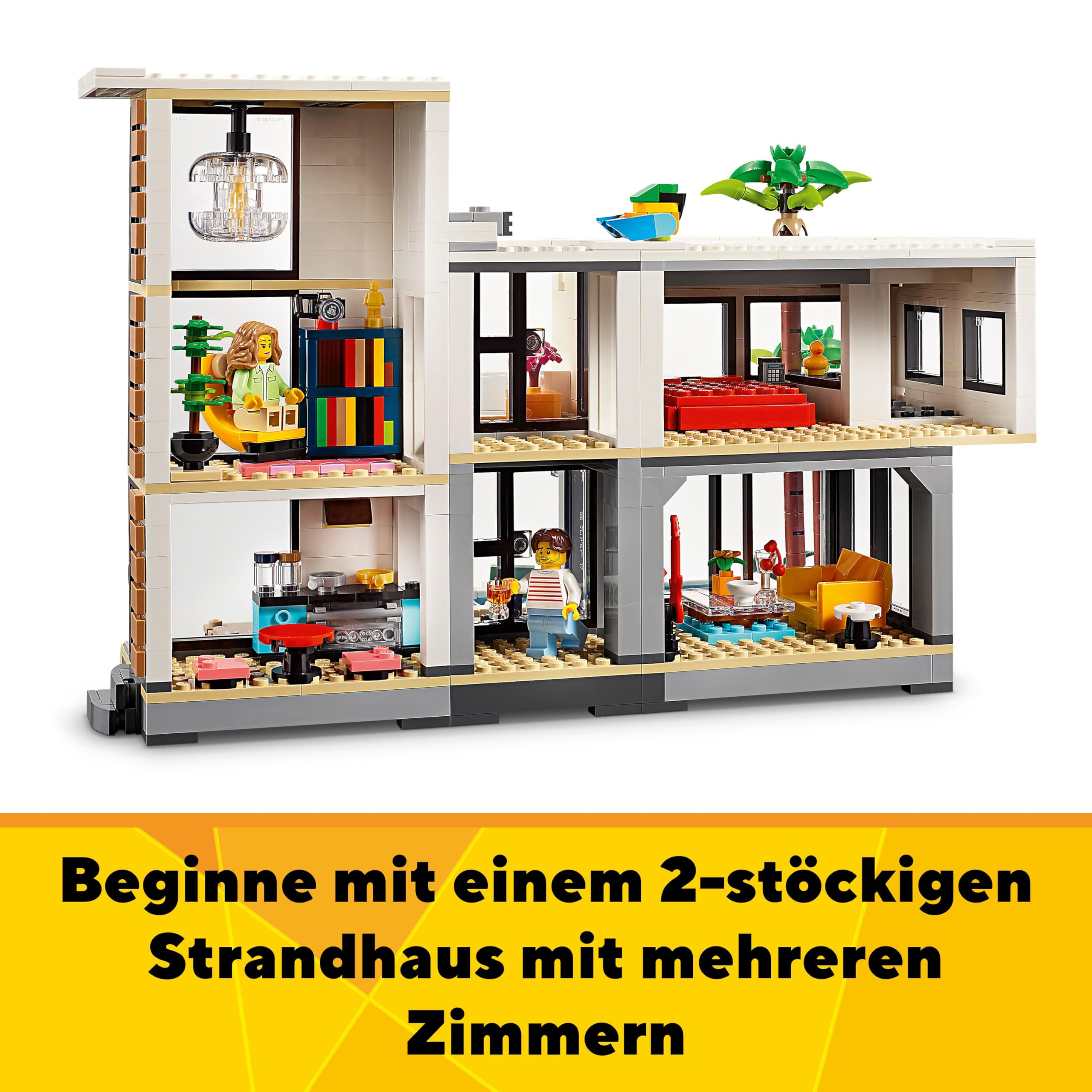 LEGO Creator Modernes Haus, 3-in-1-Set zum Umbauen in EIN Stadthaus oder eine Waldhütte, Modellhaus, Geschenkidee für Jungen und Mädchen ab 9 Jahren, Lernspielzeug 31153